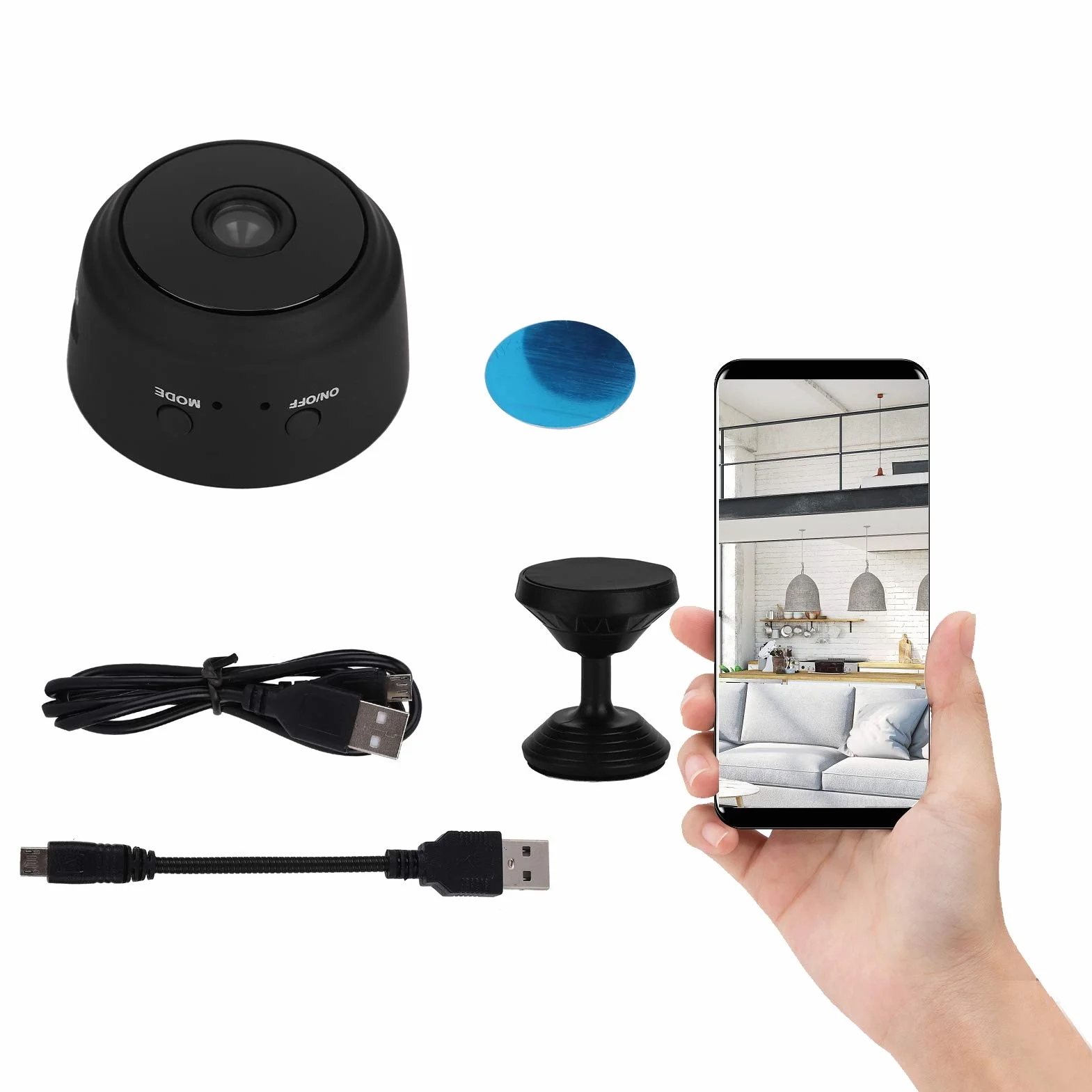 Mini Kamera Wi-Fi A9 IR Night 1080P Bezprzewodowa Kamera Wideo HD Niania Kąt Widzenia 150° Czarny