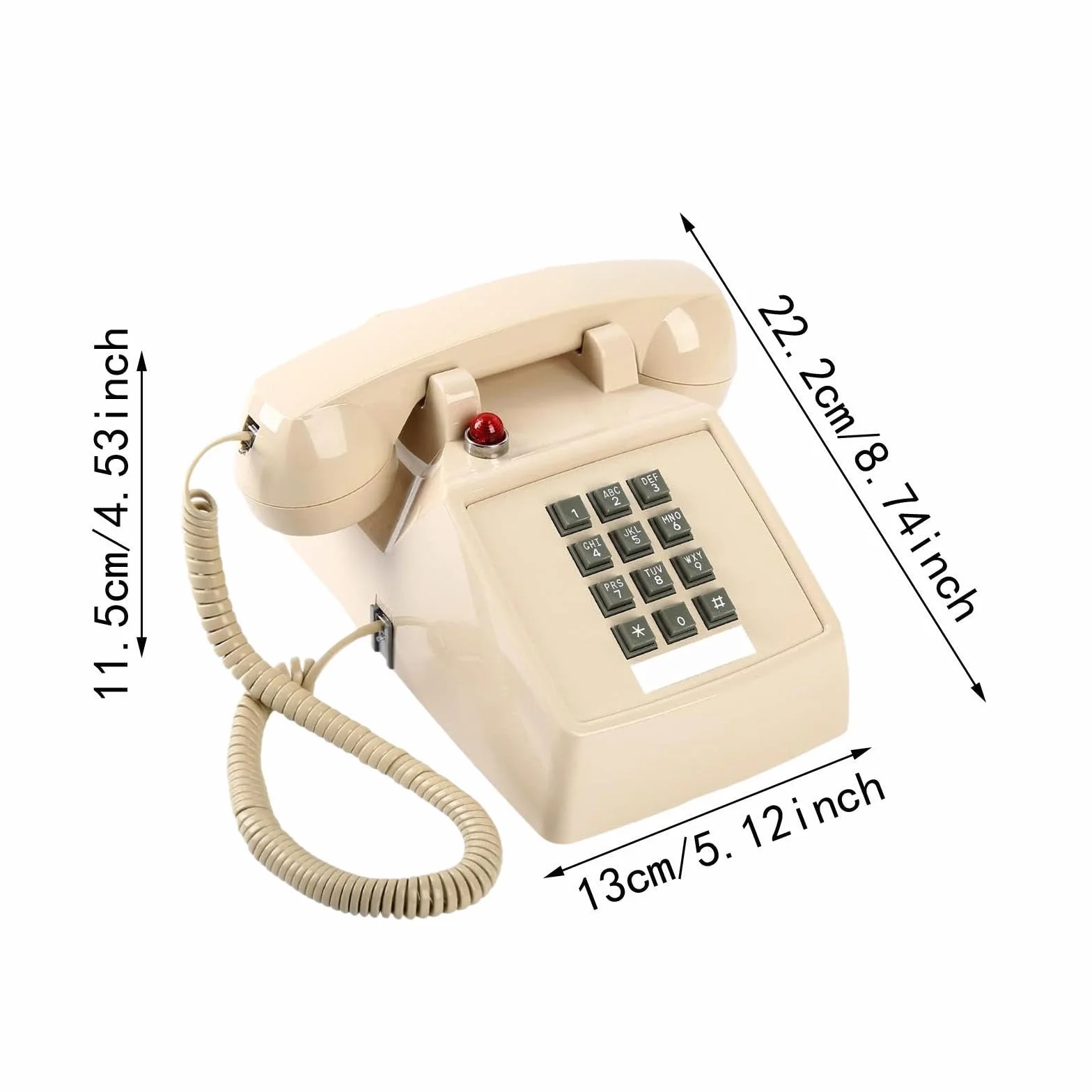 Vintage Design przewodowy telefon na biurko metalowa podstawa do hotelu domu 13 x 22,2 x 11,5 cm beżowa