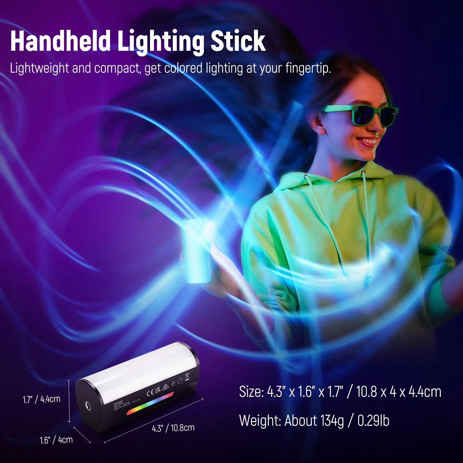 NEEWER Przenośna różdżka magnetyczna, 360° Wszystkie RGB Mini LED Video Light Stick z akumulatorem 2500 mAh, 2500-8500K Możliwość przyciemniania Kamery Tube Światło do Fotografii TikTok Youtube Vlog,