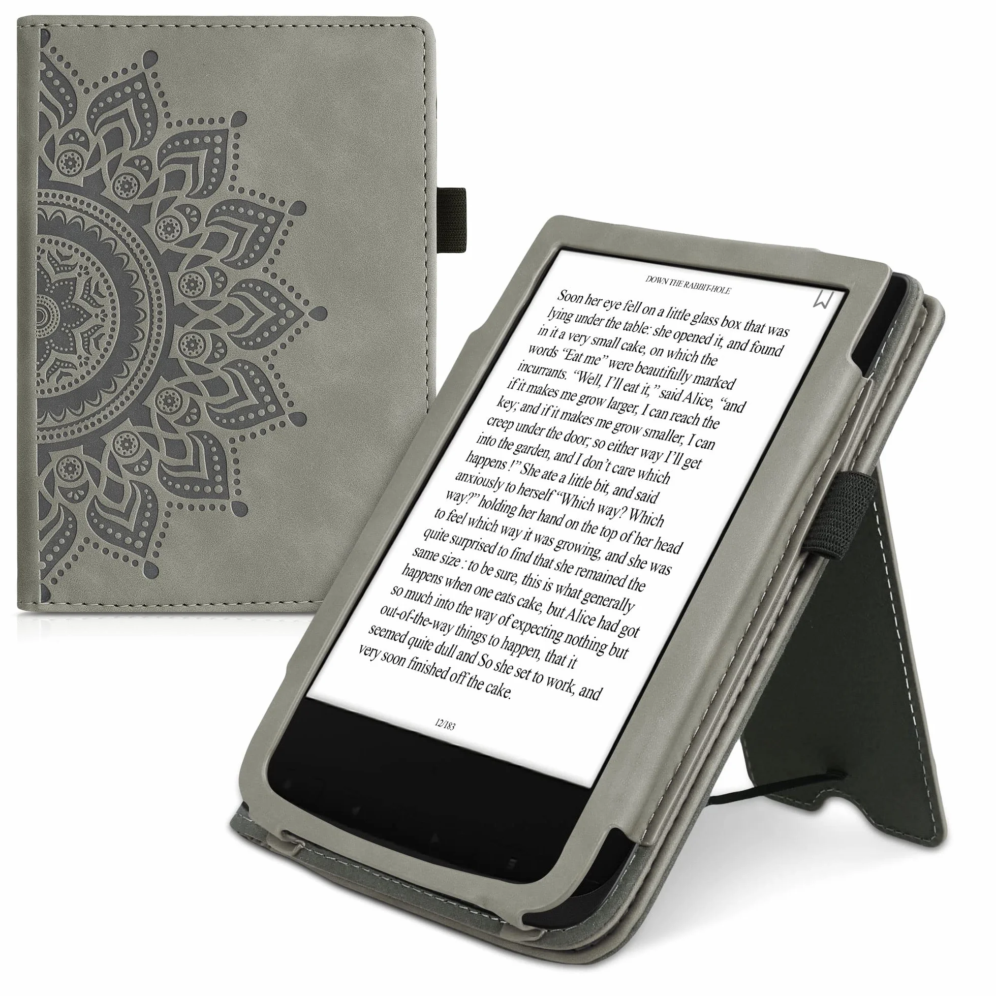 kwmobile e-czytnik etui kompatybilne z Pocketbook Touch Lux 4/Lux 5/Touch HD 3/Color (2020) - Pokrowiec ochronny Rosace Szary