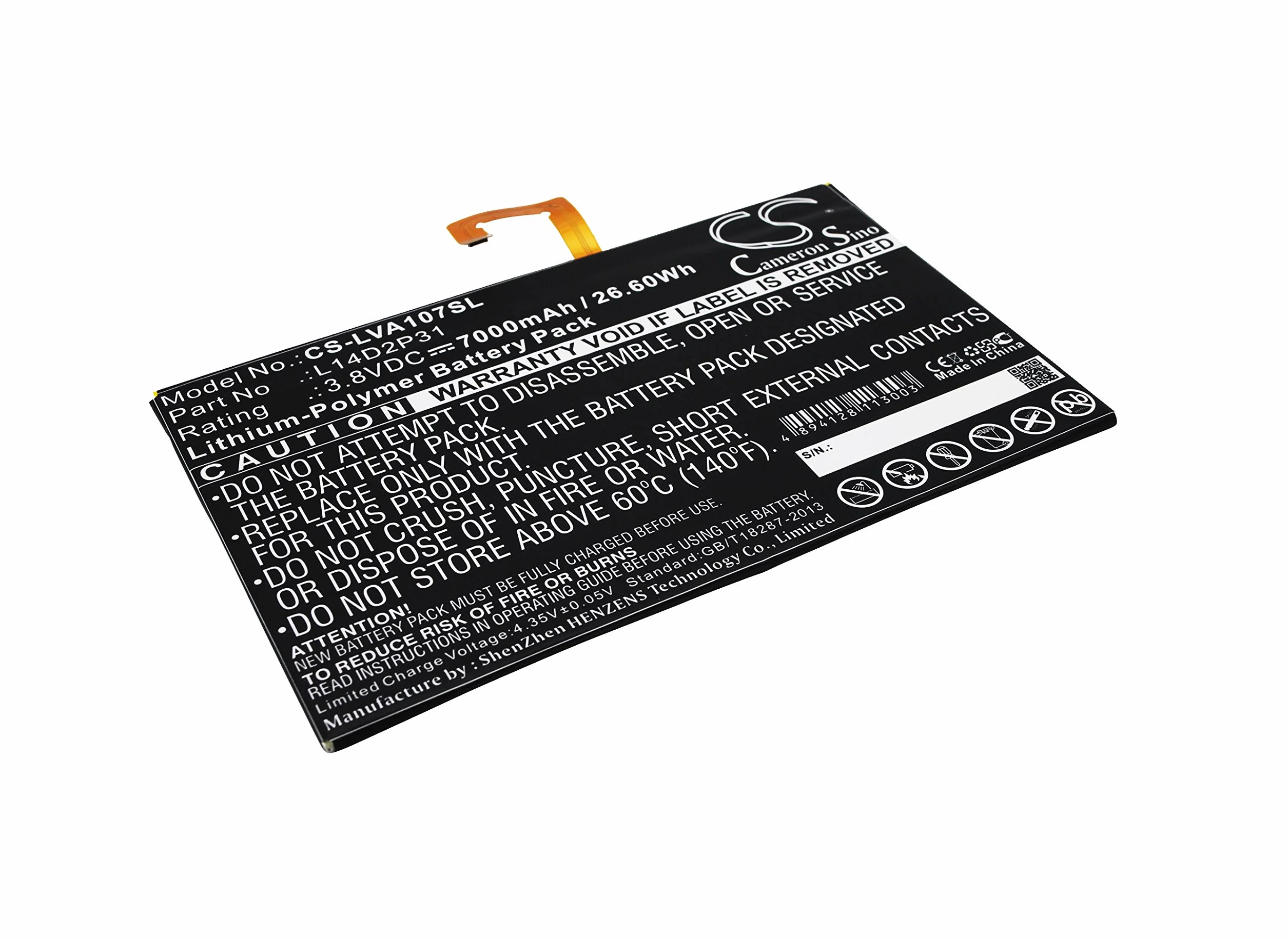 CS-LVA107SL Baterie 7000mAh kompatybilny z [LENOVO] A10-70, A10-70F, A10-70L, A10-70LC, Tab 2 A10-30, Tab 2 A10-30F, Tab 2 A10-30L, Tab 2 A10-70, Tab 2 A10-70F, Tab 2 A10-70L, Tab 4 10 LTE TB-X30 FBA