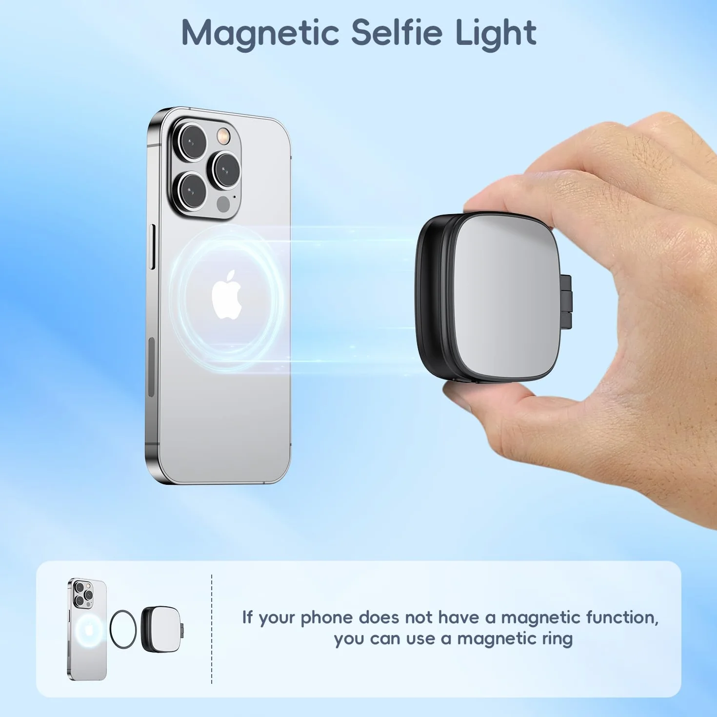 Magnetyczna lampa do telefonu, ładowalna lampa do selfie z 3000 do 6500 K, lampa wideo z lustrem, przenośna składana, 5 trybów oświetlenia, do vloga, makijażu, wideokonferencji