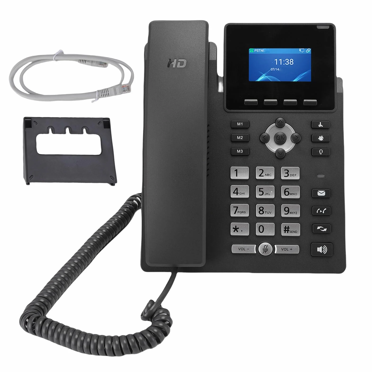Biznesowy Telefon IP z 2 Liniami, Podwójny System VoIP Gigabit Ethernet, Urządzenie do Komunikacji Audio z redukcją Szumów, Zasilanie PoE i Kolorowy Wyświetlacz LCD o Przekątnej 2,4 Cala,