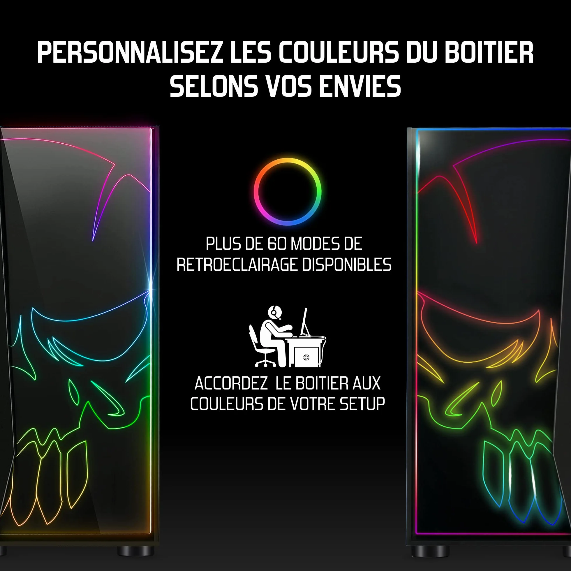 SPIRIT OF GAMER - RGB Ghost One PC PC - Przód i ściana ze szkła hartowanego - 60 trybów podświetlenia - 2 boczne wentylatory 120 mm w zestawie - Kompatybilny z Aura/MSI Mystic/ASROCK