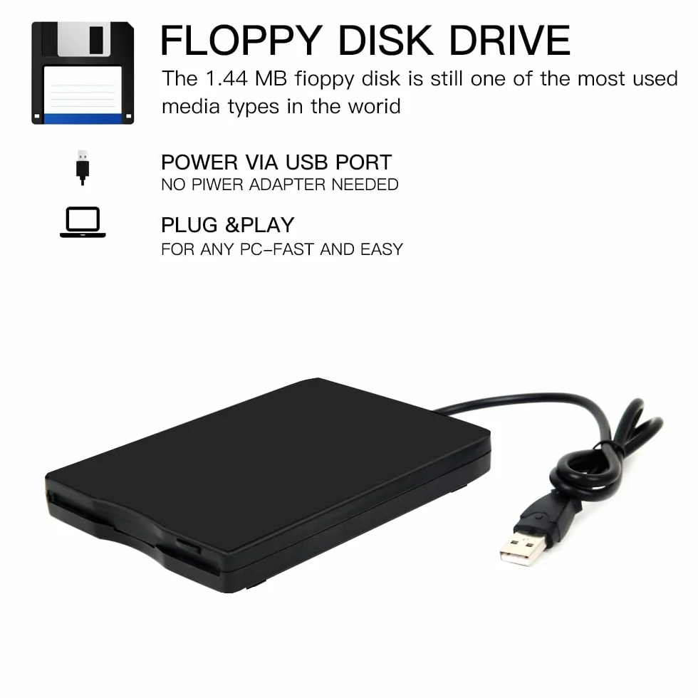 Przenośny zewnętrzny napęd dyskietek USB 3,5 cala FDD 1,44 MB do laptopów z systemem Windows 10/7/8/XP/Vista, Plug and Play, nie wymaga dodatkowego sterownika - czarny..
