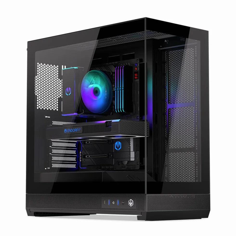ENDORFY Fishtank 6000 Flex, obudowa PC ATX E-ATX gamingowa, panoramiczna szkło hartowane, USB-C, chłodzenie 2x 360 mm, do 9 wentylatorów, GPU do 445 mm, nowoczesna czarna obudowa komputerowa