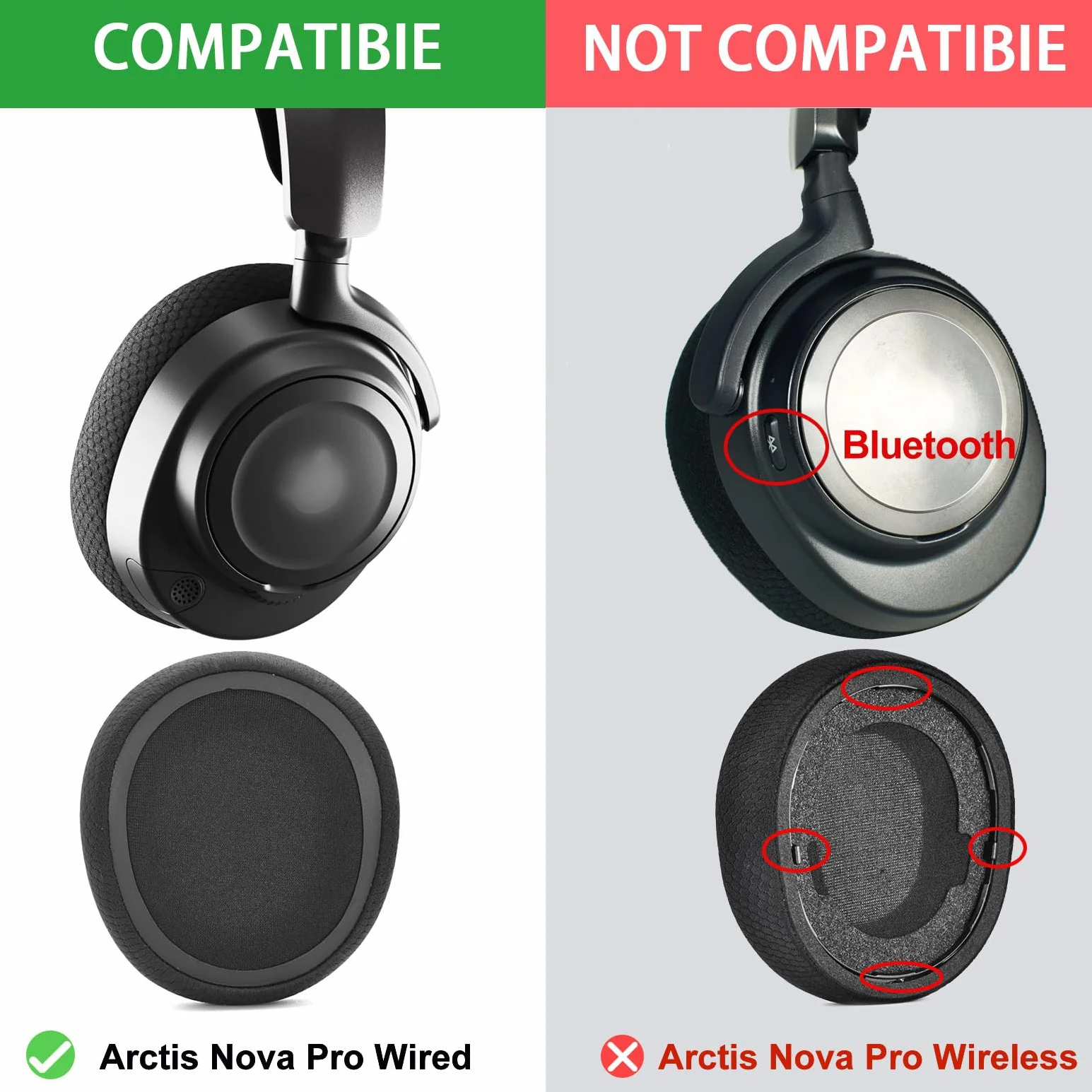 Defean Przewodowe Nauszniki Kompatybilne z SteelSeries Arctis Nova Pro Wired, Nova 7, 3, 1, Extra Bass Noise Cancelling, Białe