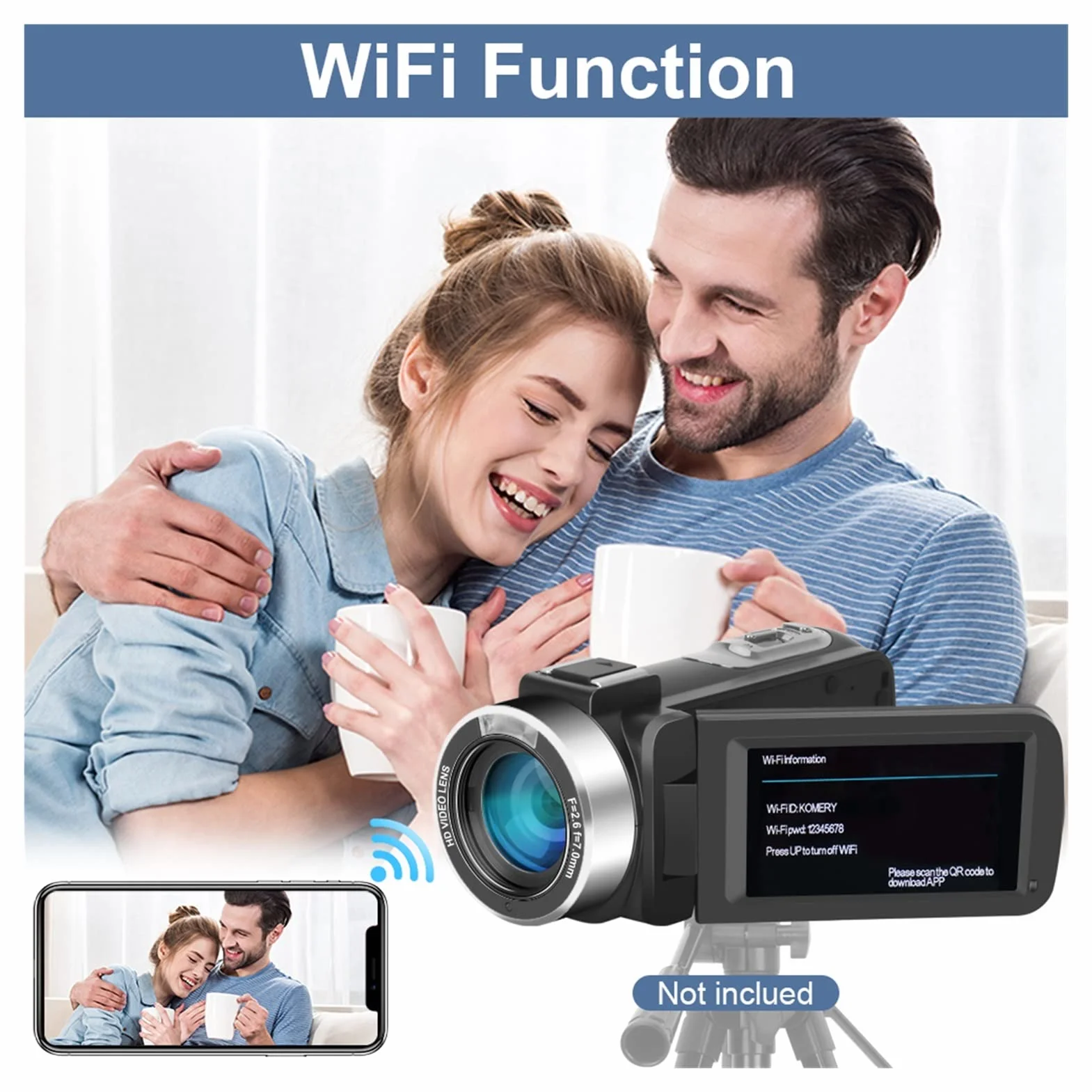 Kamera Wideo, Cyfrowy zoom Vlogging Camera 4K WiFi Night Vision 5 6mp. Wbudowany lekki ekran dotykowy do transmisji na żywo(Standard,K1 Gray Camera kit 2)