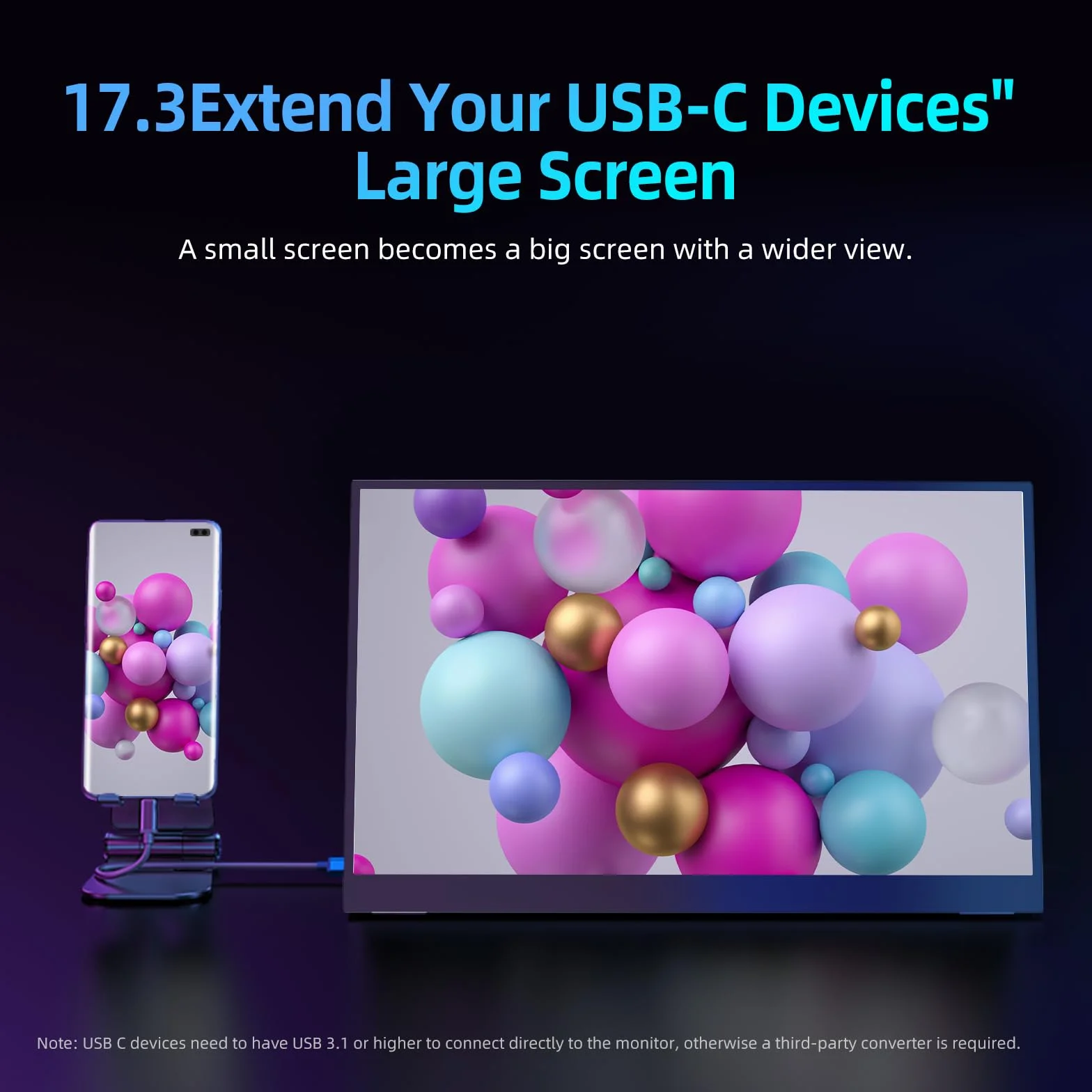 UPERFECT Przenośny Monitor Gamingowy 17,3 cala 144 Hz | Ekranem IPS FHD, Złączami Mini HDMI i USB-C; Kompatybilny z PC/Smartfonem/Laptopem/PS4/5/Switch/Xbox oraz standardem VESA