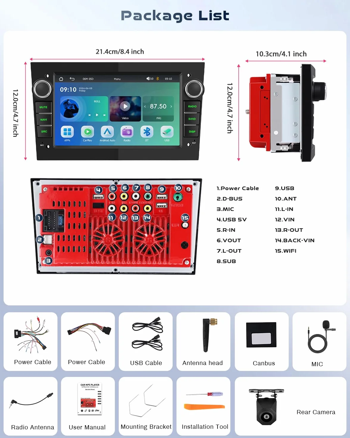 Roinvou Radio samochodowe z wyświetlaczem 7" do Opel Astra Antara Vectra Corsa Zafira Meriva Combo CarPlay Android Auto, 7 kolorów LED, UI, ekran dotykowy radio Bluetooth 5.2, Mirror Link, EQ, FM, SWC