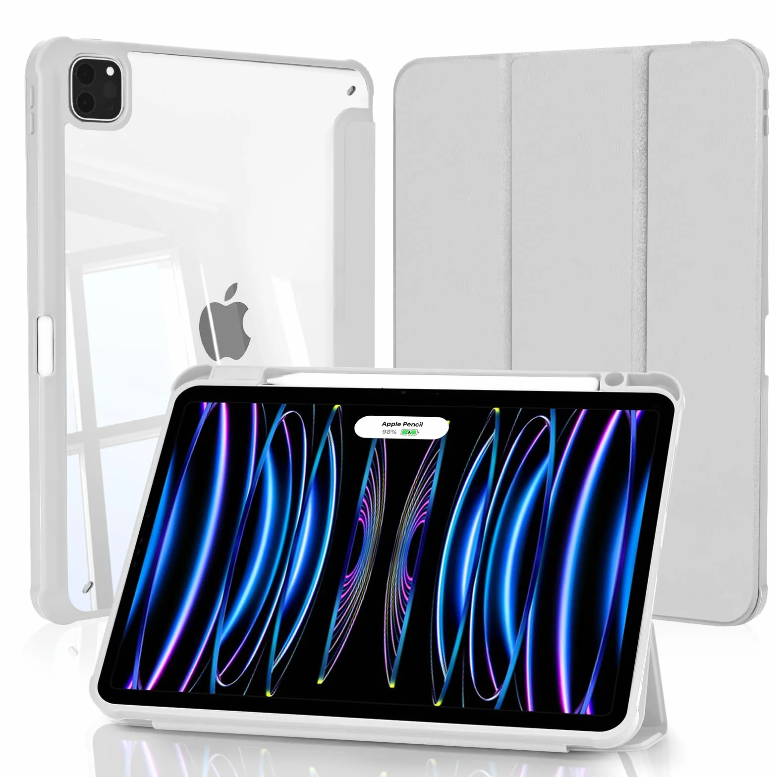 Etui do iPad Pro 11 cali 4/3/2/1 generacji z Uchwytem na Długopis, Odporne na Uderzenia, Jasnoszary