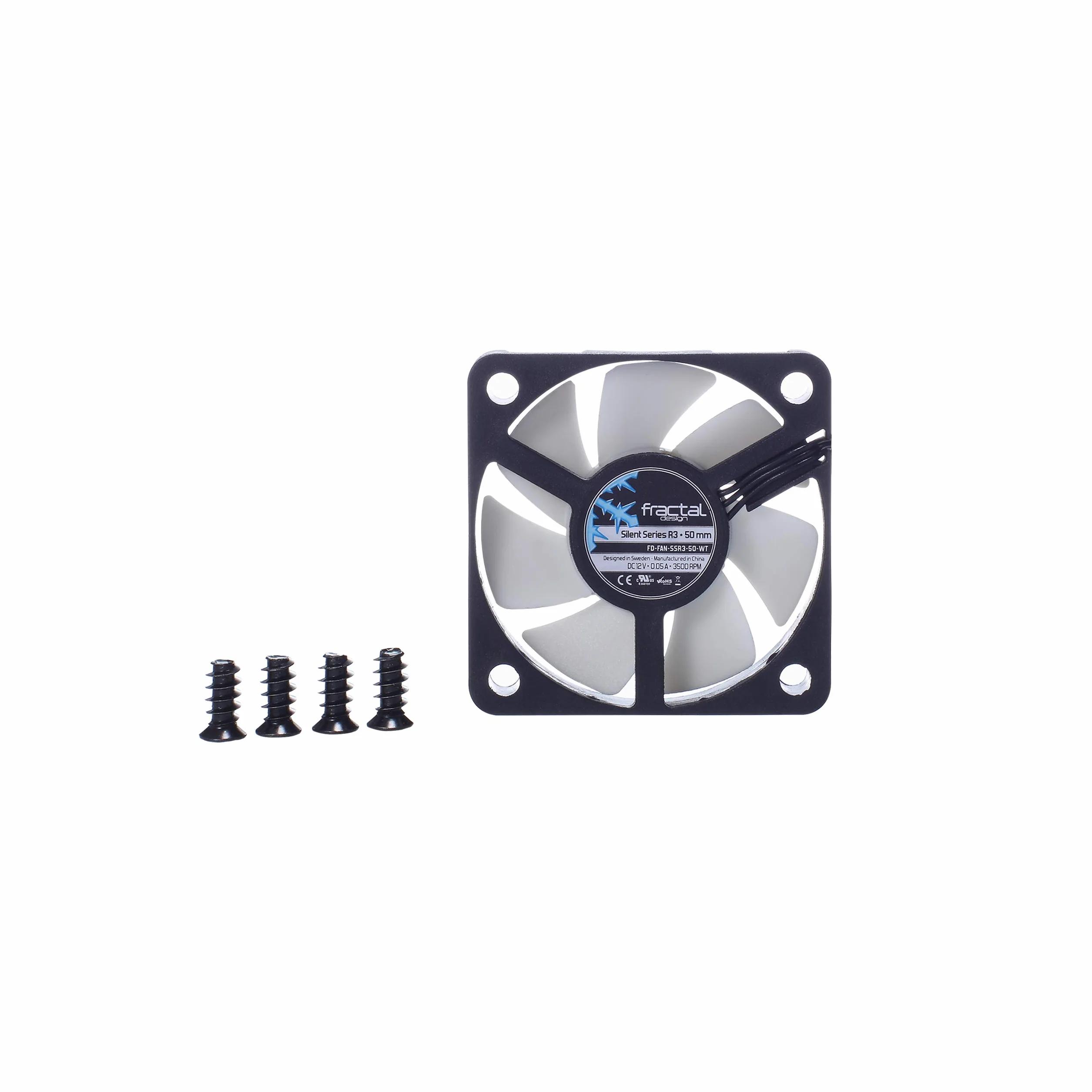 Fractal Design Silent Series R3 biały - cichy wentylator komputerowy - zoptymalizowany pod kątem cichej pracy - 50 mm - prędkość obrotowa 3500 obr./min - czarny kabel wstążkowy - łożyska karabinu - 12 V - czarny/biały (pojedynczy)