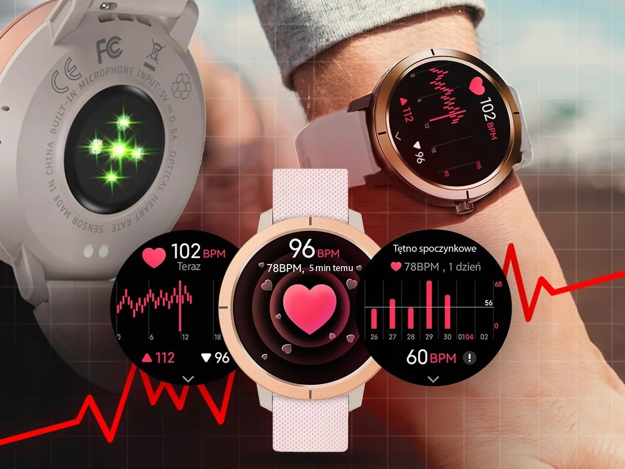 SMARTWATCH DAMSKI WODOODPORNY ZEGAREK MENU PL GPS AMOLED PULS SPORT 4 PASKI