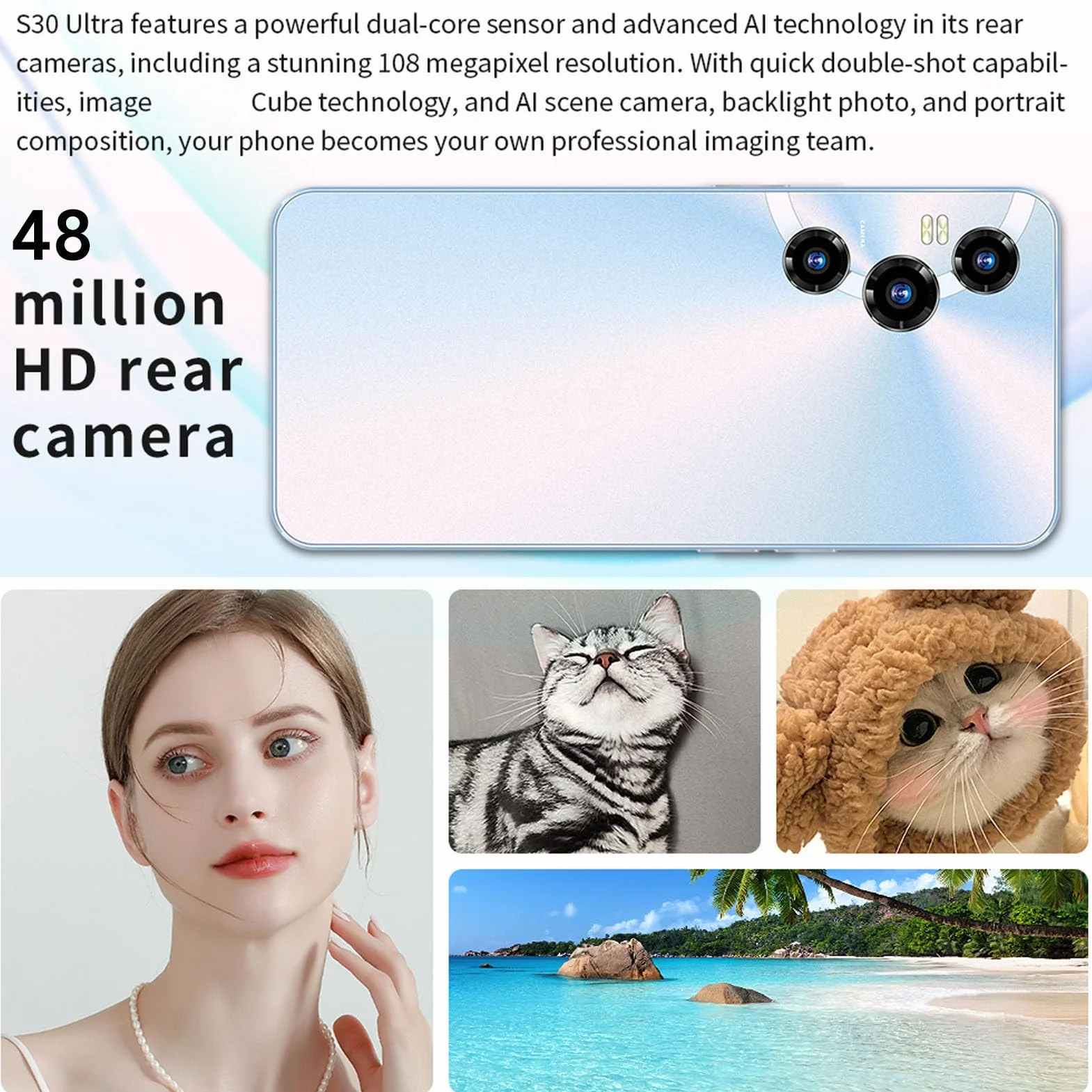 Odblokowany Smartfon 6,53-calowy Wyświetlacz FHD w Kształcie Kropli Wody z 8-rdzeniowym Procesorem, Aparatem 48 MP, 8 GB + 256 GB, 4G/5G, Długotrwała Bateria do GPS/GLONASS /