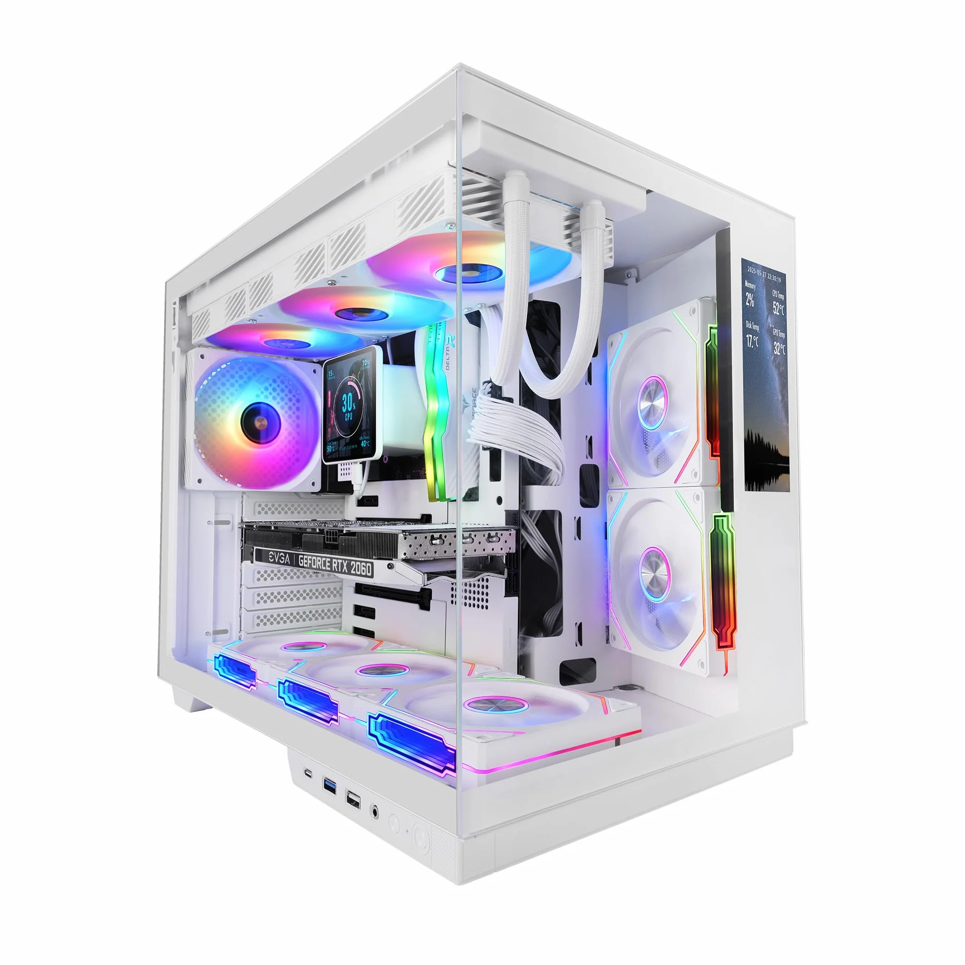 Mars Gaming MC-MIRAGE, Obudowa Gamingowa ATX, Ekran LCD IPS 7,2” Personalizowany, Ciągły Szkło Hartowane Przedni i Boczny Panel, Struktura Podwójnej Komory, Wsparcie Chłodzenia Cieczą do 360mm, Biały