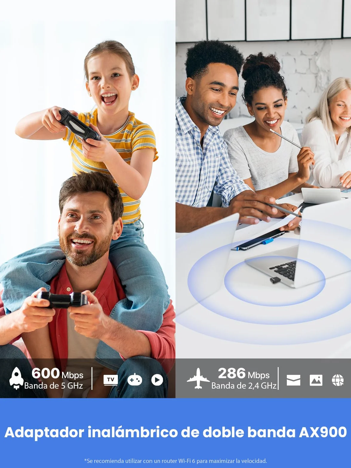 Tenda AX900 Wi-FI 6 Dongle Wi-FI - Dwuzakresowy bezprzewodowy adapter USB do PC/biura/laptopa - mały rozmiar - Plug & Play - USB2.0 - miękki tryb AP-obsługuje Windows 7/10/11/Linux 3.10+/UOS(U11)