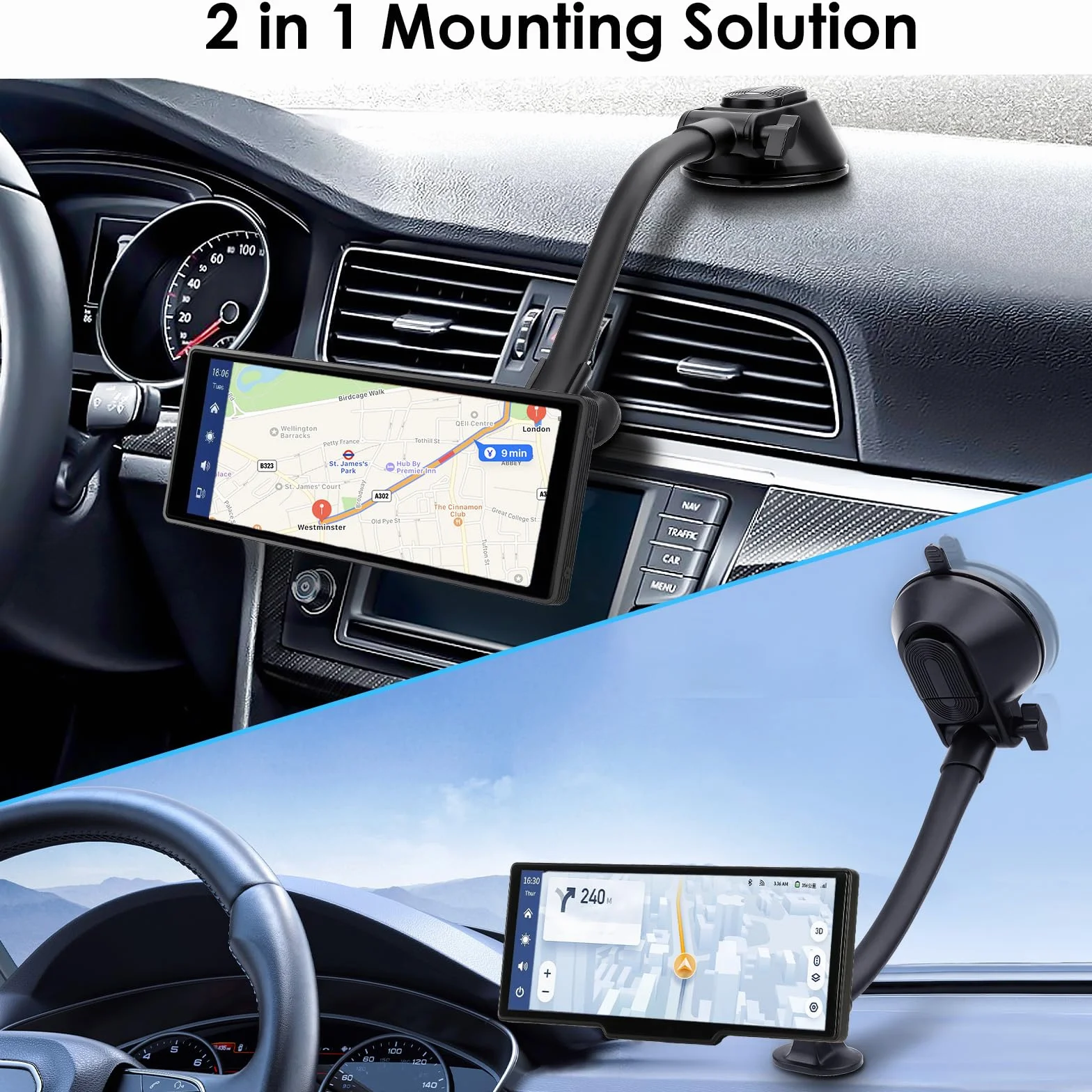 EEEKit Uchwyt CarPlay do Samochodu z Przyssawką, Obrót 360°, 6,8–10,26" | Mocna przyssawka zapewnia stabilne mocowanie na desce lub szybie, do ekranów CarPlay 6,8–10,26"
