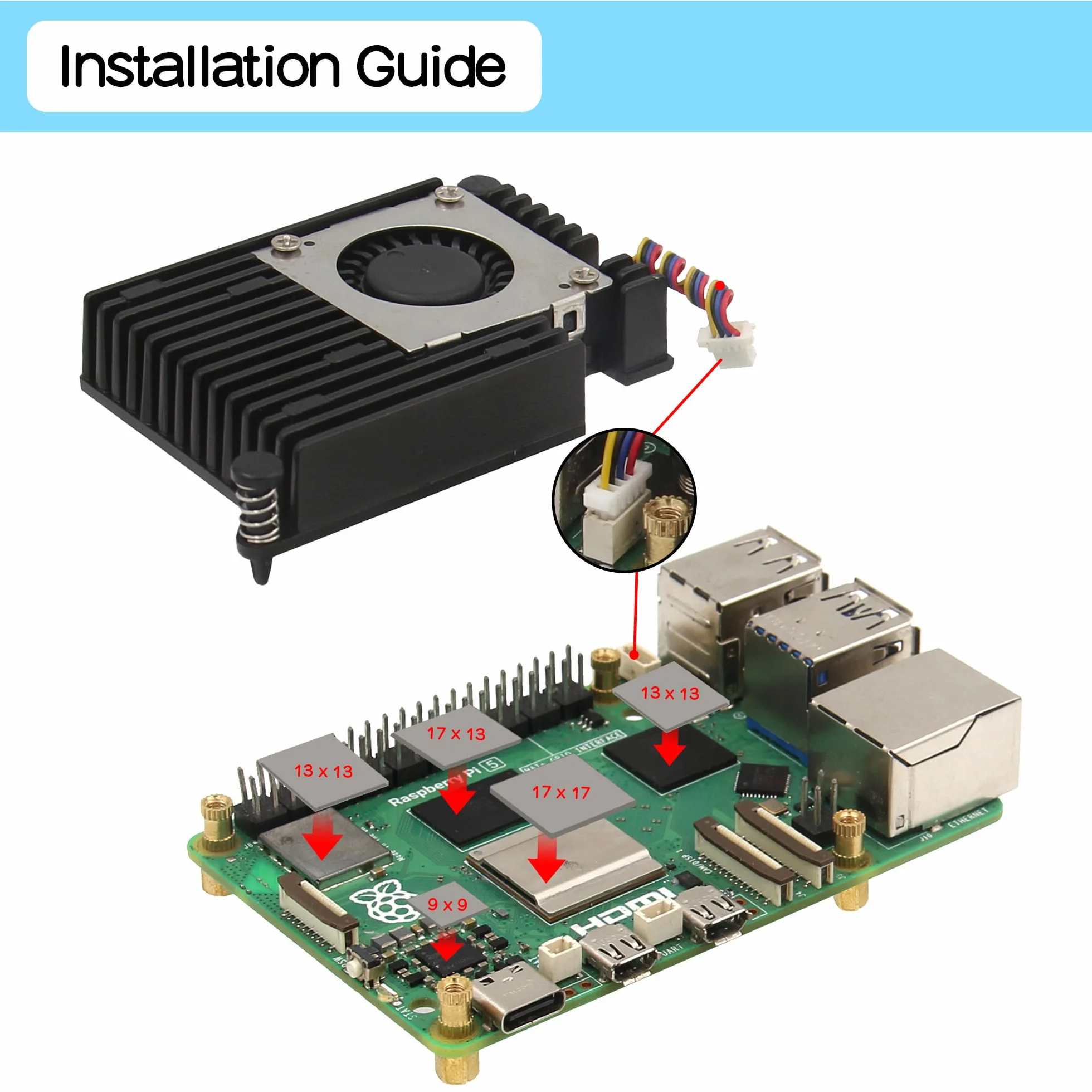 Geekworm H505 Active Cooler Fan for Raspberry Pi 5, Aluminum Heatsink with PWM Fan