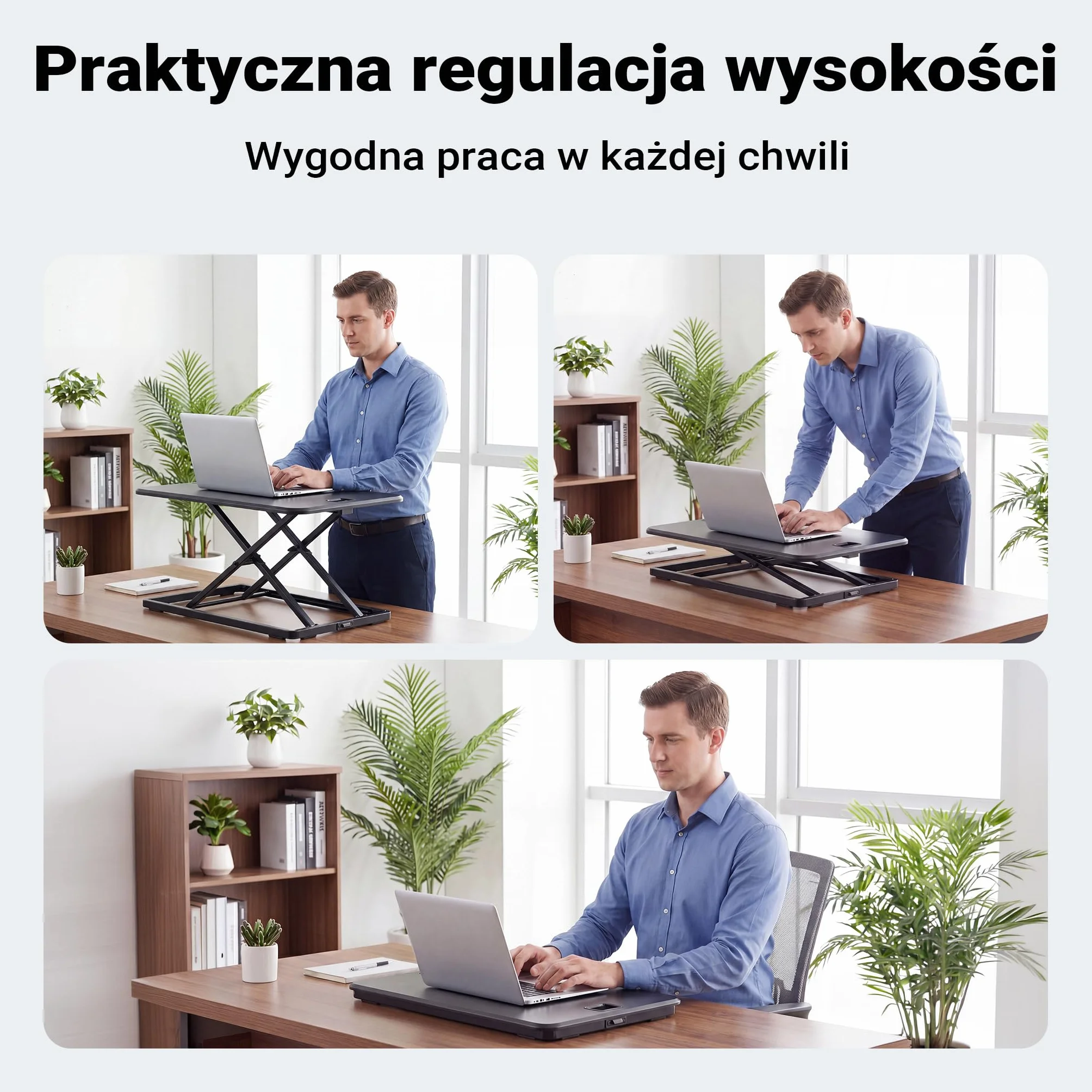 Wiltec Nadstawka na biurko z regulacją wysokości 67x47cm, funkcjonalna podstawka pod monitor, ergonomiczna nakładka regulowana do pracy siedząco-stojącej