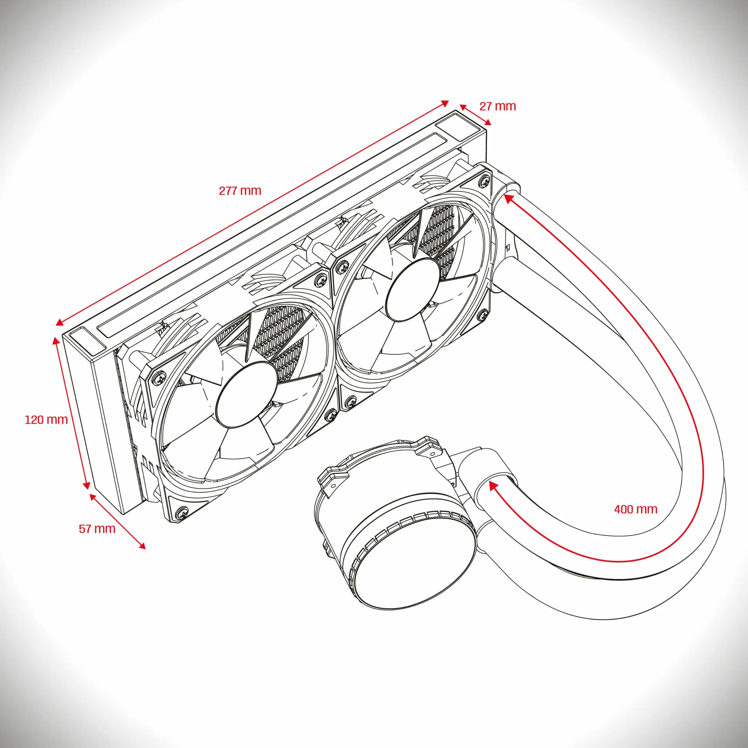 EMPIRE GAMING - Guardian P-W120 Watercooling AIO PC Gamer - ARGB 3-stykowe chłodzenie cieczą 5V - 2x120MM - Intel LGA 1700/1200/115X/1366/2066/2011,AMD AM5/AM4 - Czarny, OE-WA-240B