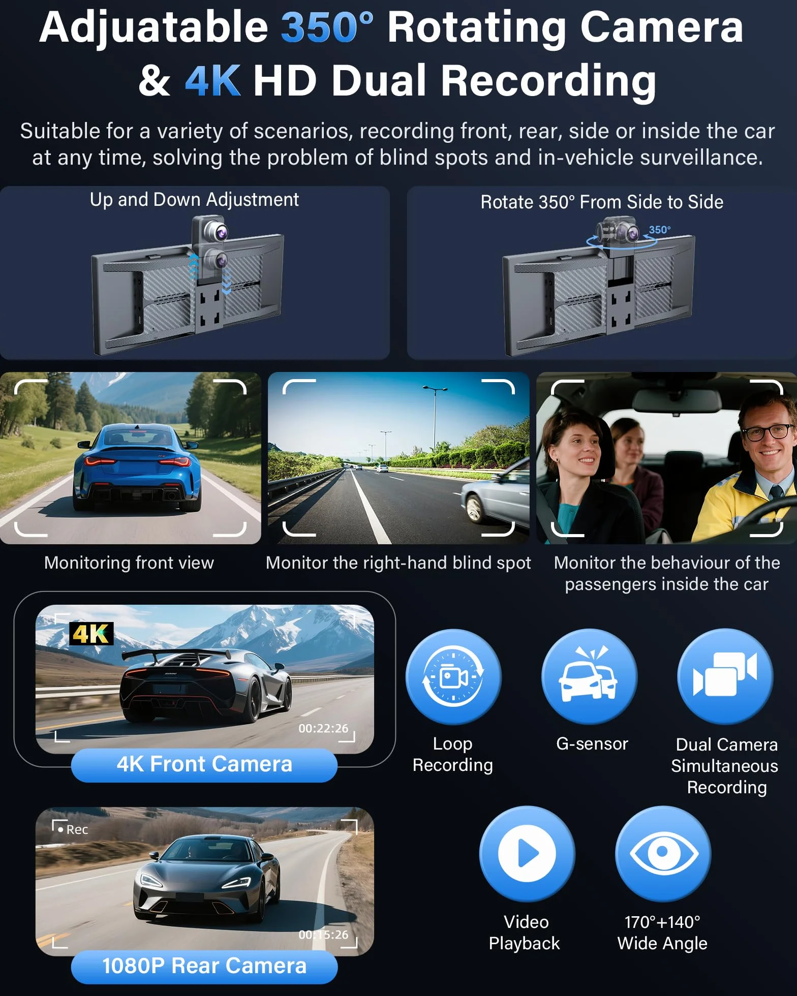 11,3 cala ekran samochodowy z Androidem samochodem z uchwytem, obracany o 350° 4K ekran samochodowy bezprzewodowy podwójny Bluetooth Siri G-oogle