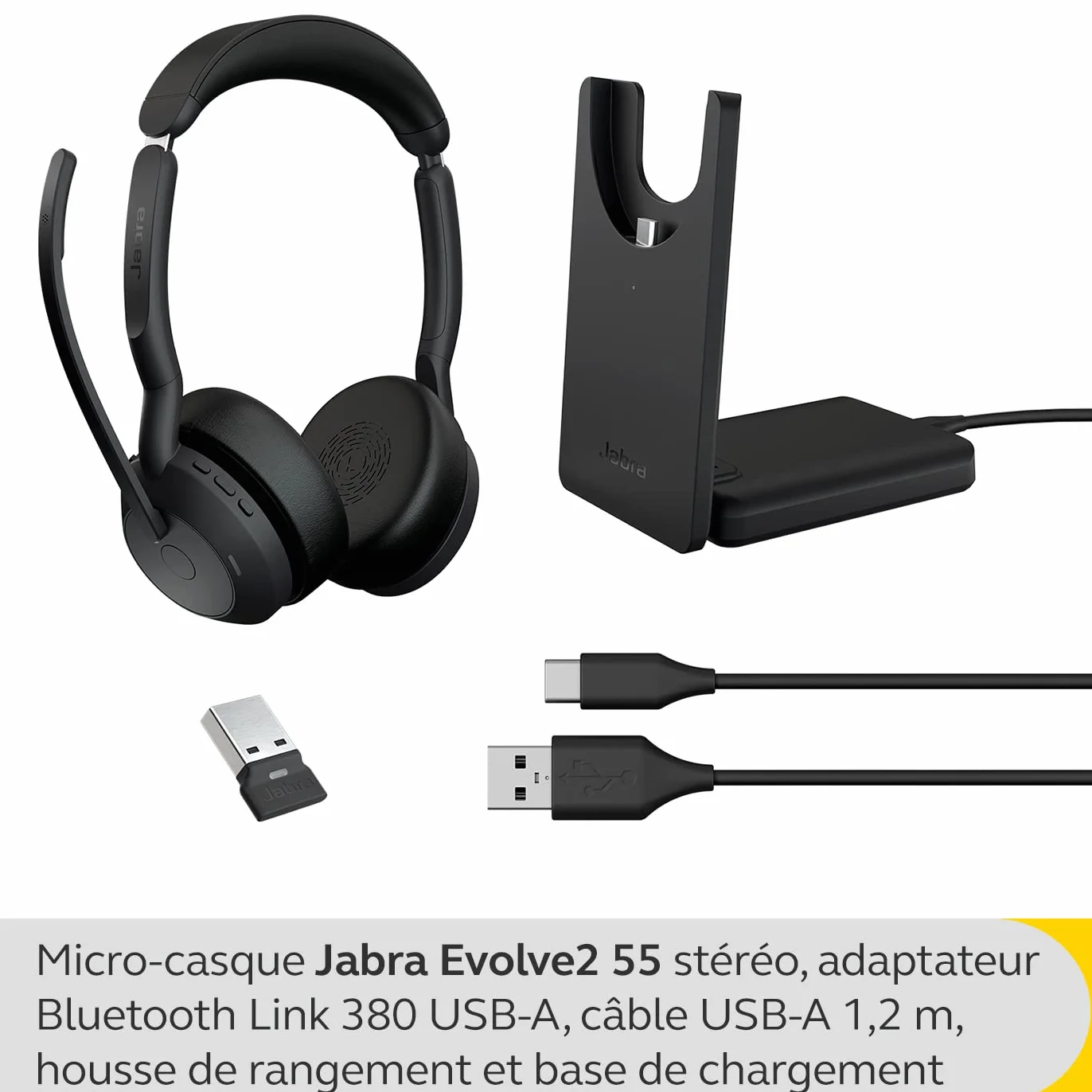 Jabra Evolve2 55 bezprzewodowy zestaw słuchawkowy stereo z podstawą ładującą, technologia Jabra Air Comfort, mikrofony z redukcją szumów i ANC - działa z platformami UC (Zoom, Google Meet) - czarny