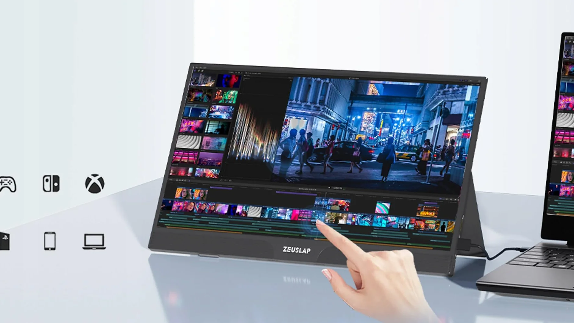 ZEUSLAP Z15ST Przenośny Monitor Dotykowy 15,6" FHD IPS 1920x1080 Full HD USB-C HDMI Ekran Dotykowy 10-Punktowy Monitor do Laptopa Telefonu Konsoli Pracy Rozrywki Multimediów