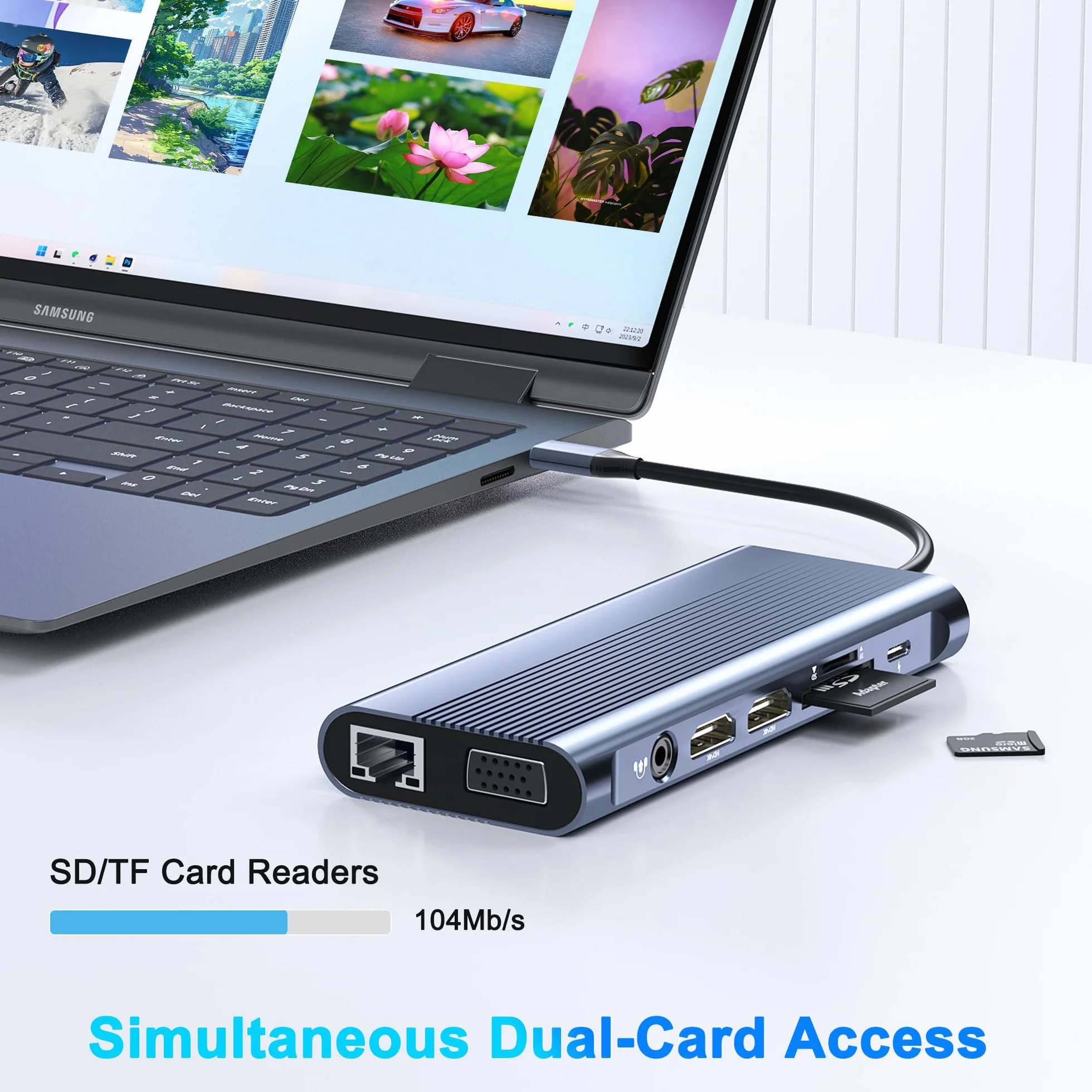 Stacja dokująca USB C, podwójny monitor do laptopa Dell/HP/Lenovo/Mac, podwójny adapter HDMI do 2 monitorów, stacja dokująca do laptopa 14 w 1, podwójny monitor z USB / HDMI / VGA/PD/Ethernet/SD/TF