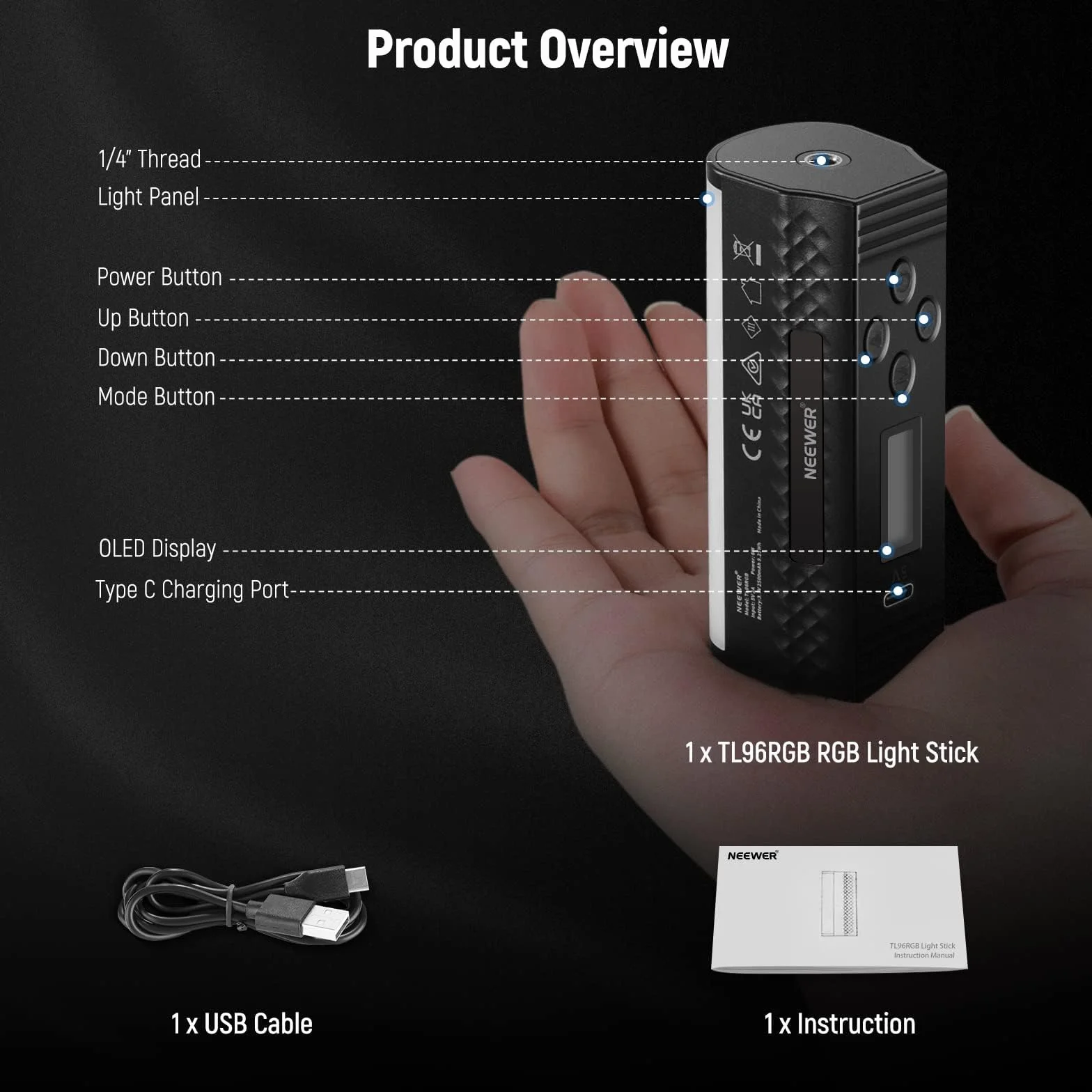 NEEWER Przenośny uchwyt magnetyczny, mini kij LED RGB 360° z akumulatorem 2500 mAh, możliwość ściemniania 2500-8500 K, lampa rurowa do fotografii, TikTok, Youtube, Vlog, TL96RGB, 2 opakowania