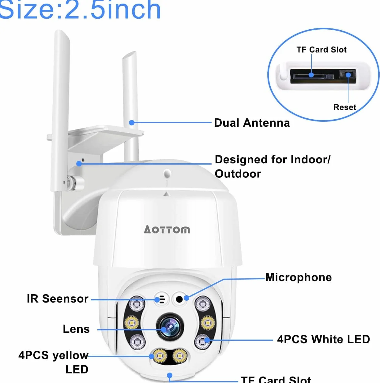 Zewnętrzna kamera monitorująca, 1080P WLAN IP kamera outdoor PTZ kopułowa, kamera bezpieczeństwa z czujnikiem ruchu, widoczność w nocy 40 m, 2-drożne audio, wodoszczelność IP66, aplikacja YI Lot