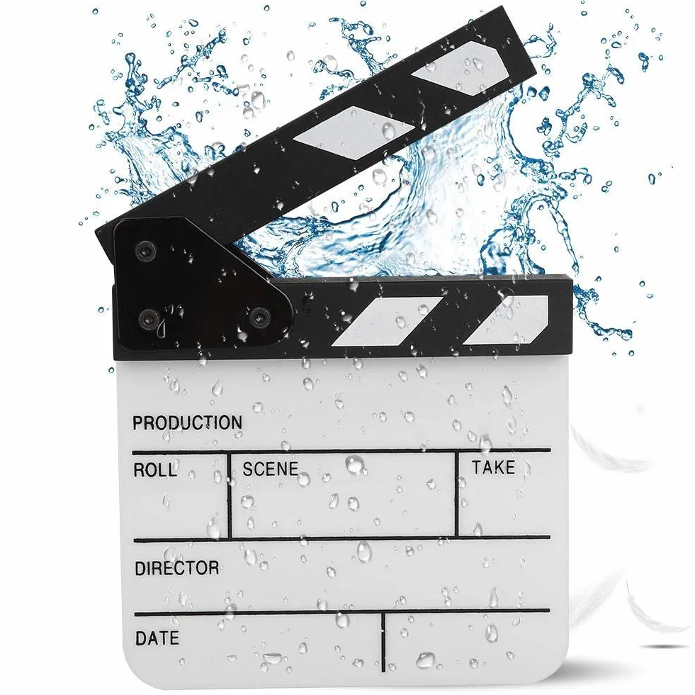 Qiilu Tablica do klaśnięć, mini akrylowa scena reżyserska Clapperboard TV film płyta akcji, rekwizyt do wycinania filmów z długopisem (PAV1BWE3S)