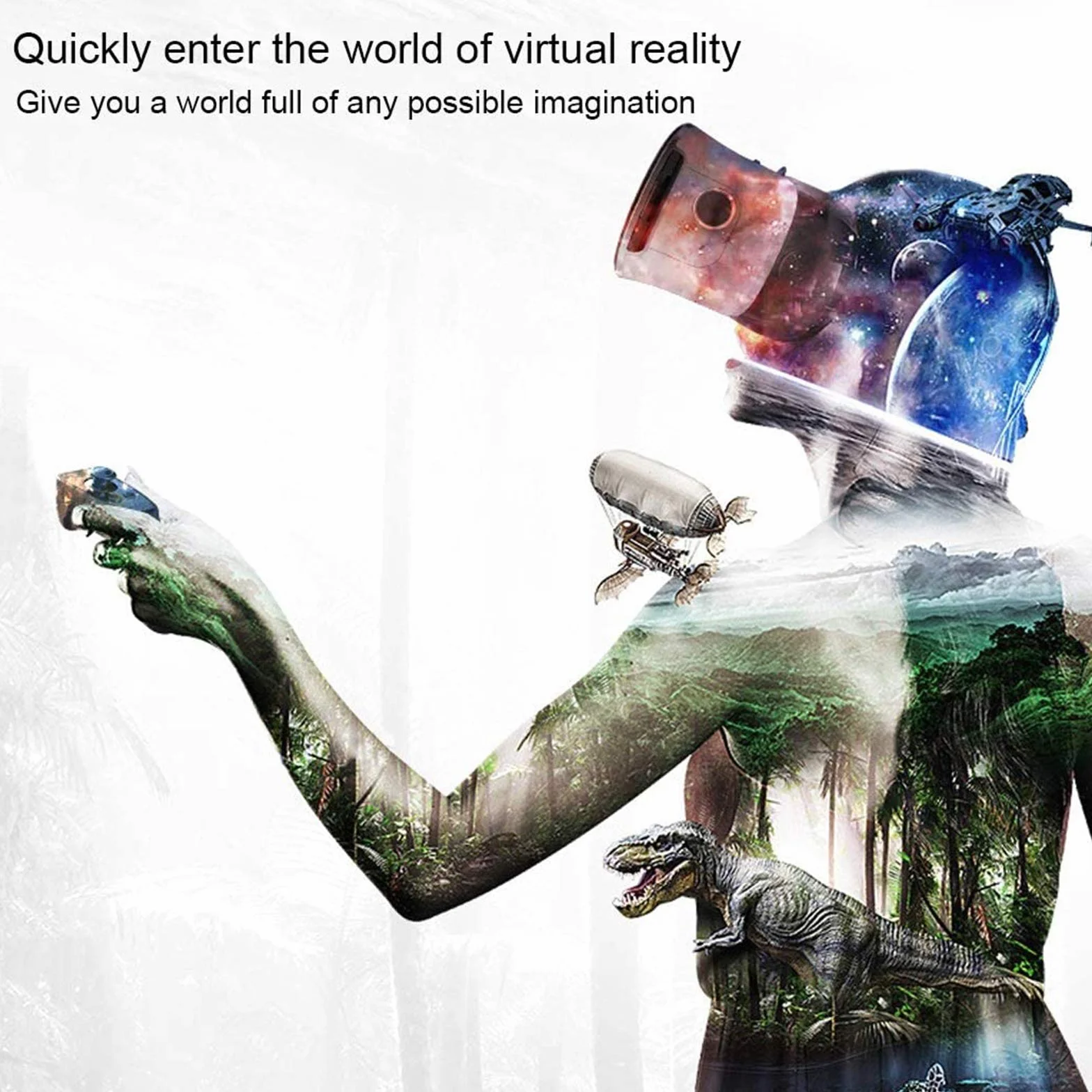 Virtual Reality, Okulary 3D VR z kontrolerem Bluetooth i słuchawkami 100° FOV, kompatybilne z iPhone i Androidem, wygodne i regulowane słuchawki VR