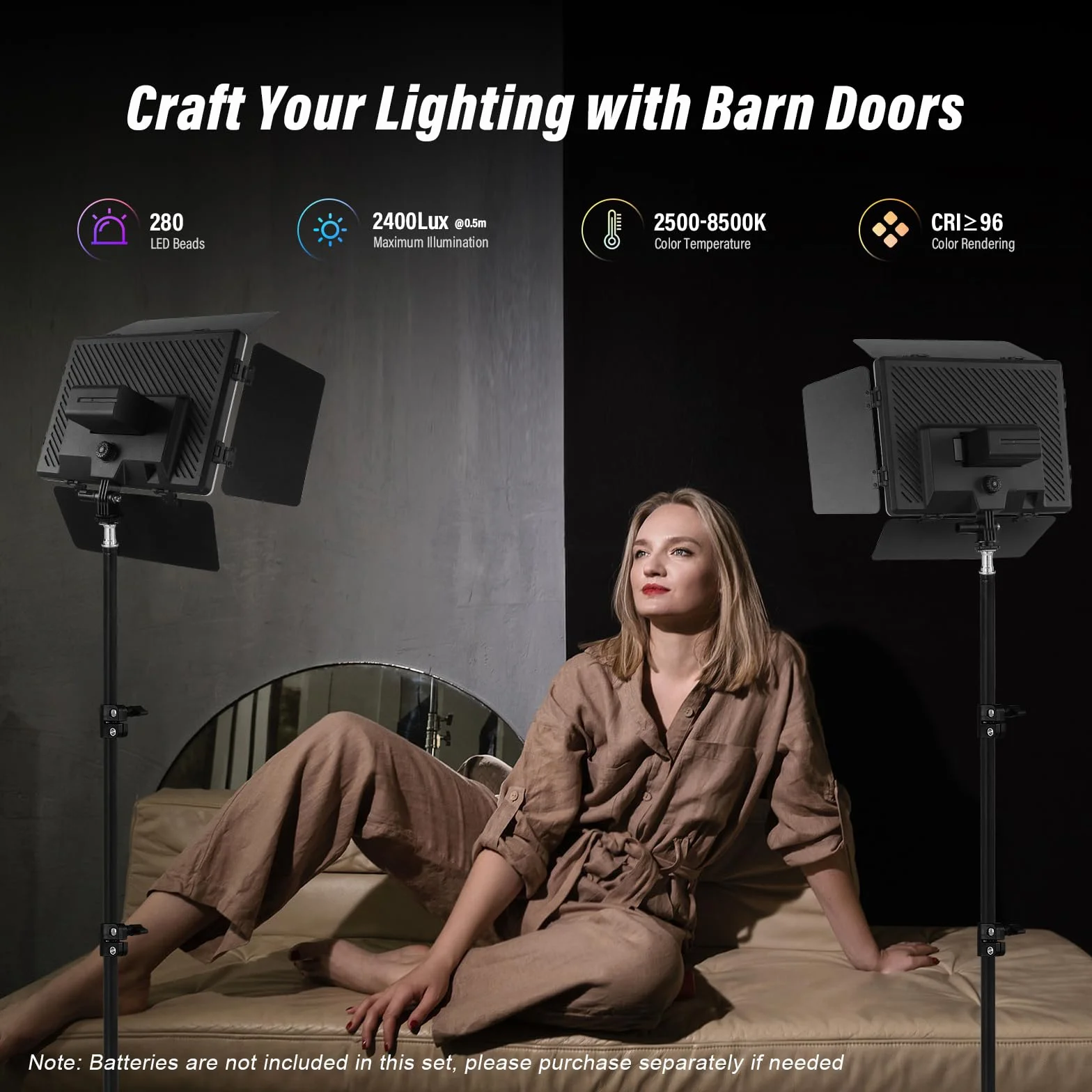 Zestaw dwóch paneli LED do oświetlenia wideo Soonpho z bramą szopową, możliwość ściemniania 2500-6500K, 20W, do fotografii, oświetlenie studyjne z statywem i uchwytem na telefon do wideo, YouTube