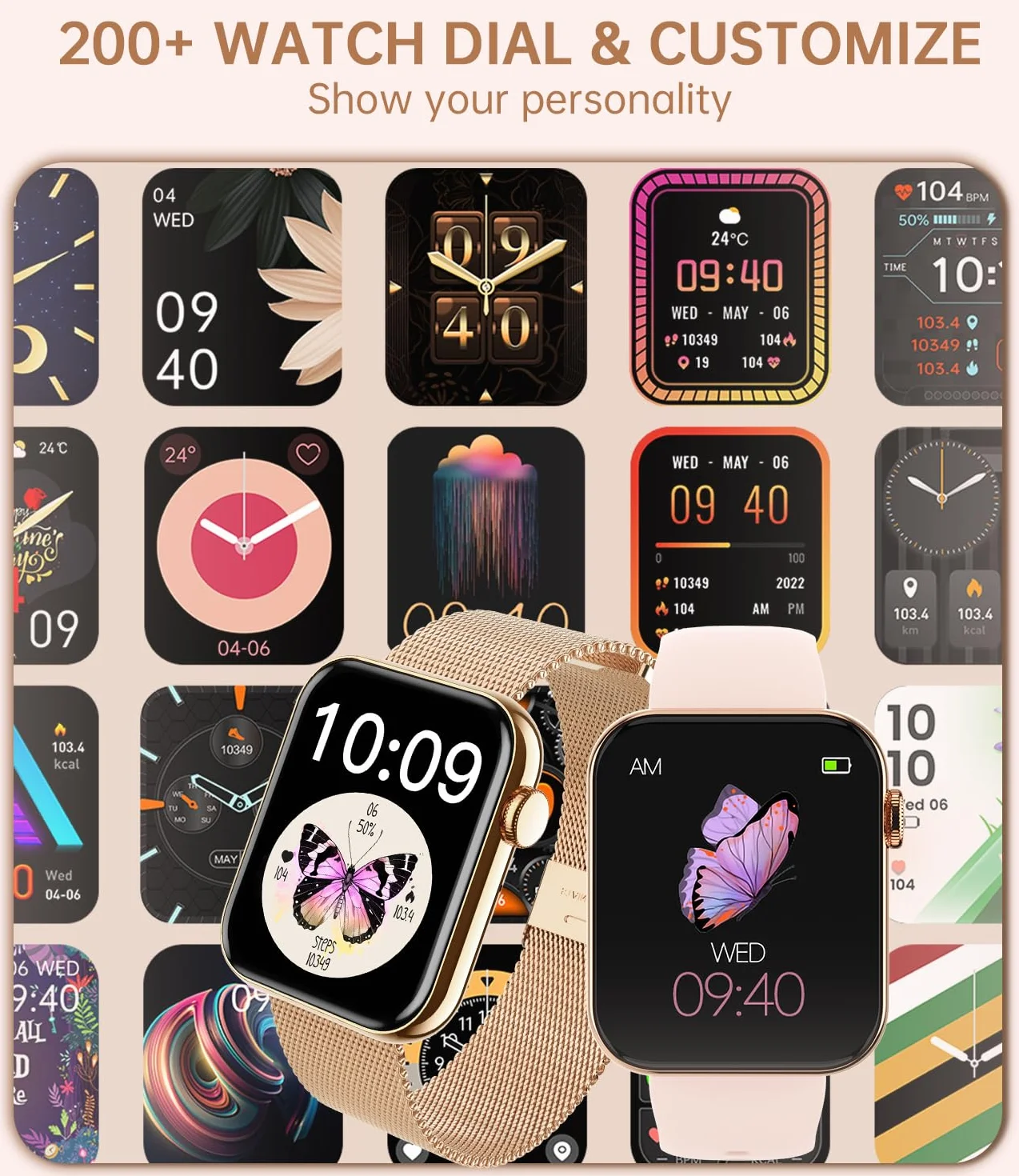 zegarek damski połączony z połączeniami i powiadomieniami, smartwatch damski monitor snu, krokomierz kalorii serca