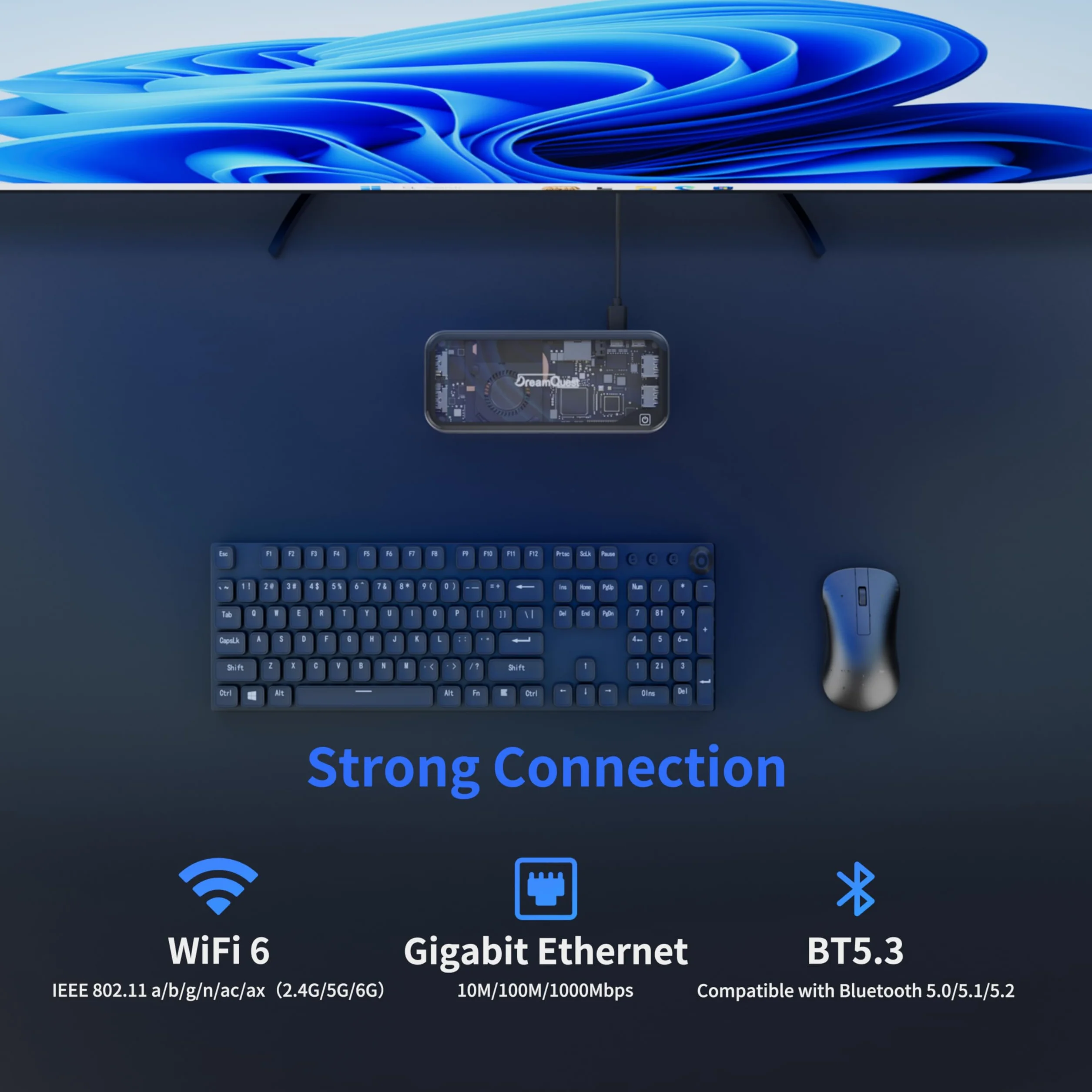 DreamQuest Mini PC Stick Windows 11 Pro, Intel N95 (do 3,4 GHz) 12 GB LPDDR5 1TB M.2 SSD Micro Computer Desktop PC, Dual HDMI + typ C (10 Gbps)/ WiFi 6/Bluetooth 5.3 USB 3.2 do domu / biura