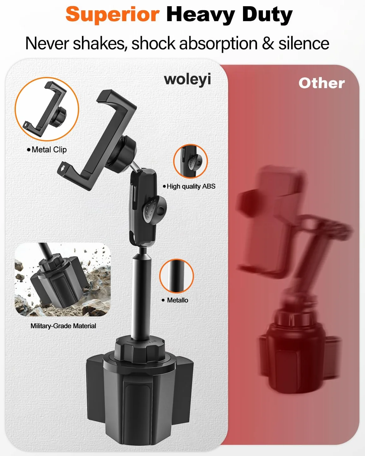 Metalowy uchwyt na telefon samochodowy uchwyt na kubek - stabilny, wytrzymały | Uchwyt na telefon komórkowy z aluminiowym ramieniem do wszystkich telefonów, iPhone 17 16 Pro Max, Galaxy S26, Pixel
