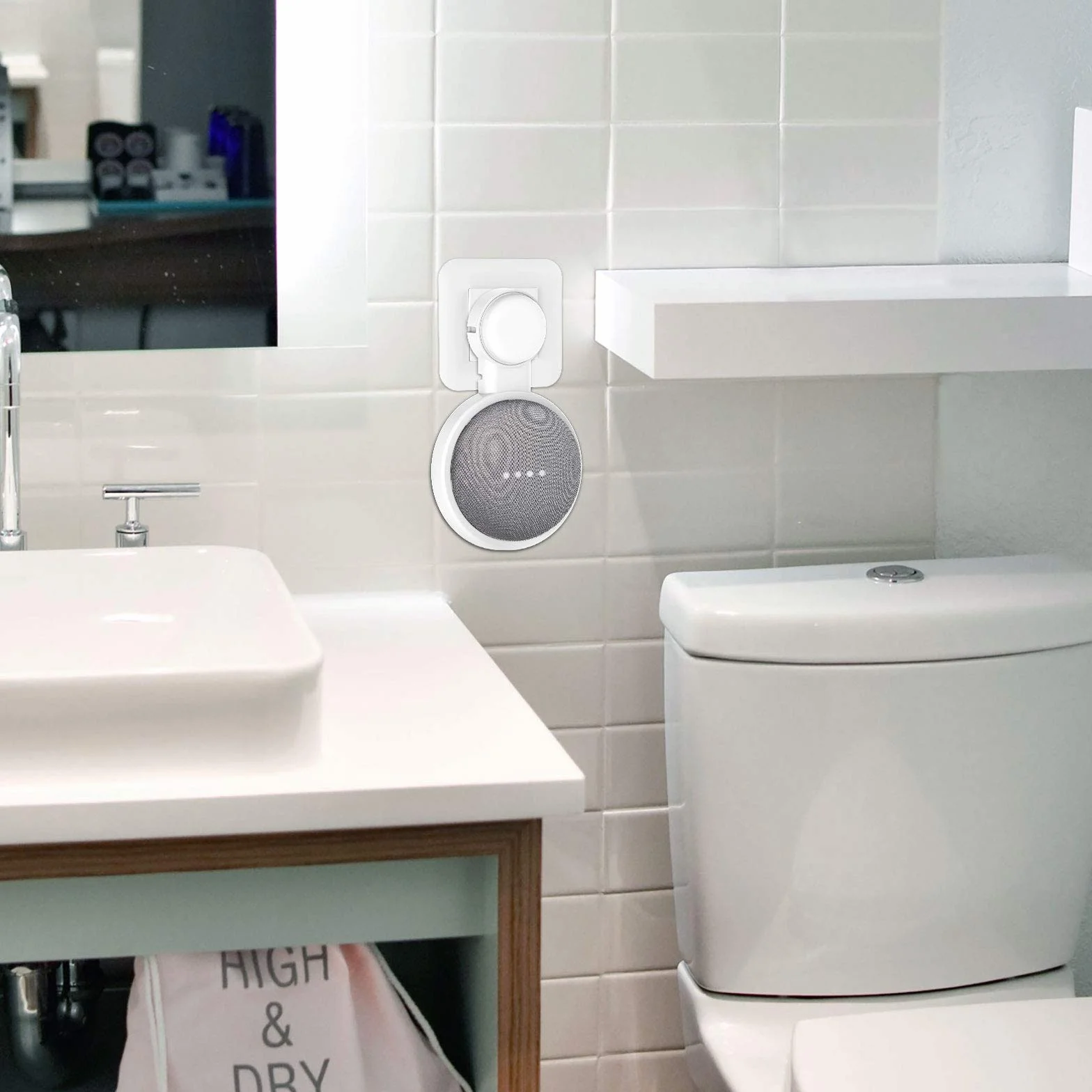 PlusAcc Uchwyt ścienny do Google Nest Mini Home Mini z zarządzaniem kablami biały