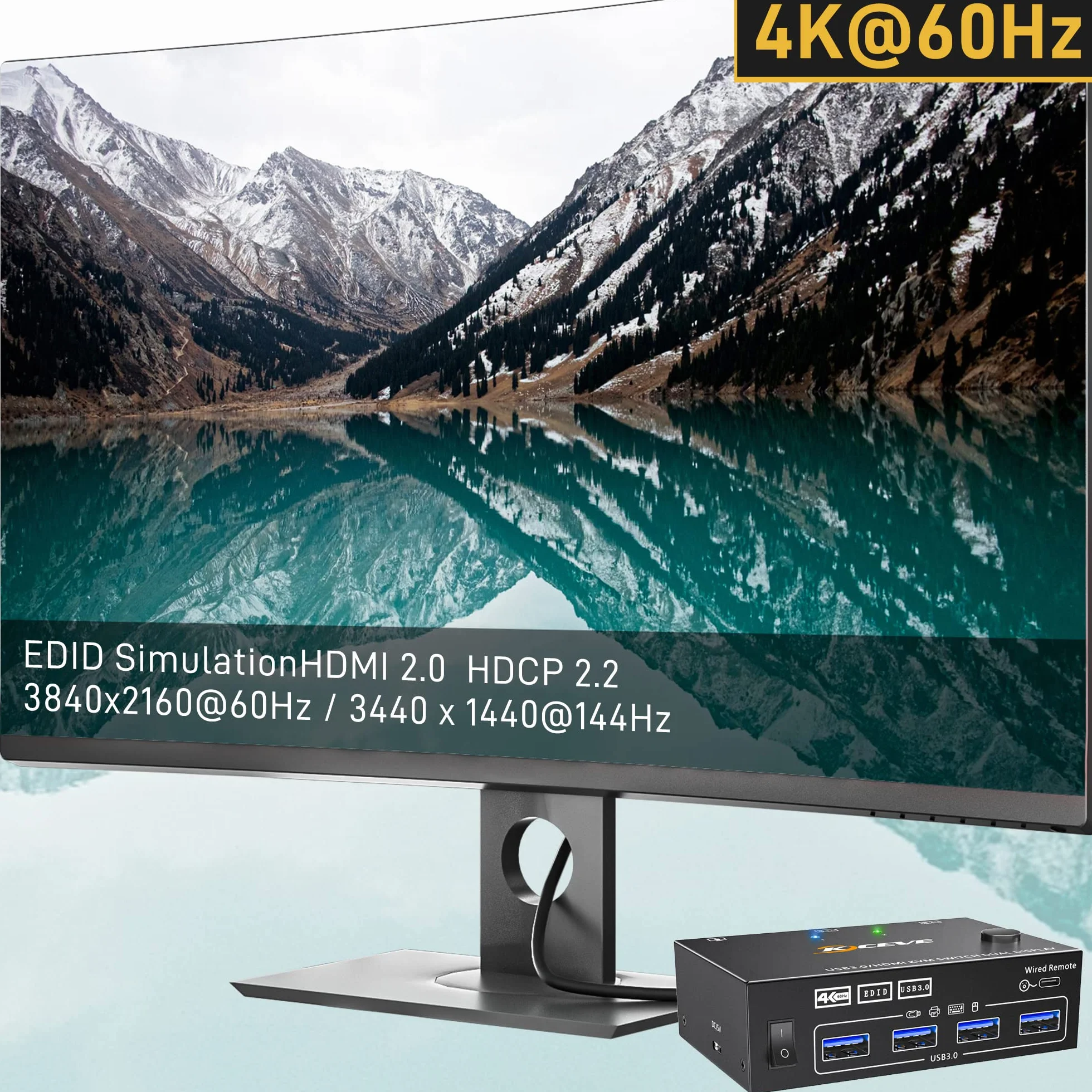 USB 3.0 Przełącznik HDMI KVM 2 Komputery 2 Monitory, Symulacja EDID, Rozszerzony Wyświetlacz 4K 60 Hz, HDMI 2.0, Dwa Monitory Switch KVM 2 Komputery Teilen Cablelose Tastatur, Maus, Wired Remote
