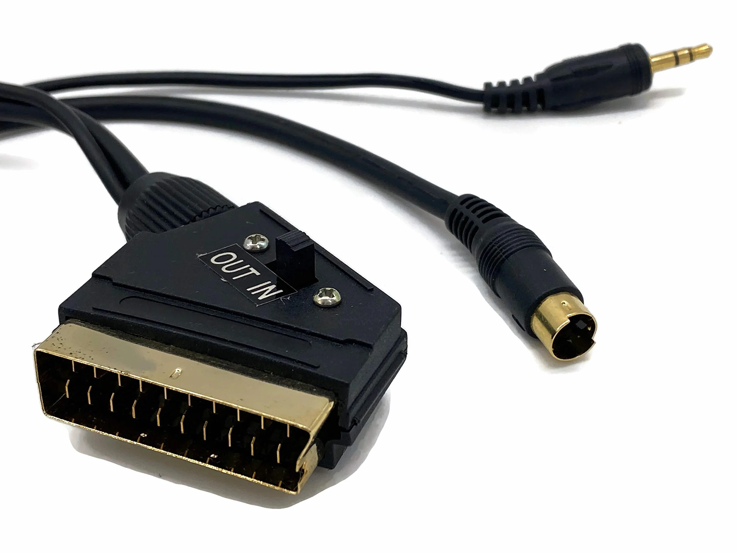 eXODA S-Video Klinke 3,5mm na Scart 3m kabel z przełącznikiem IN OUT do PC laptopa do podłączenia do monitora TV lub projektora czarna transmisja sygnału