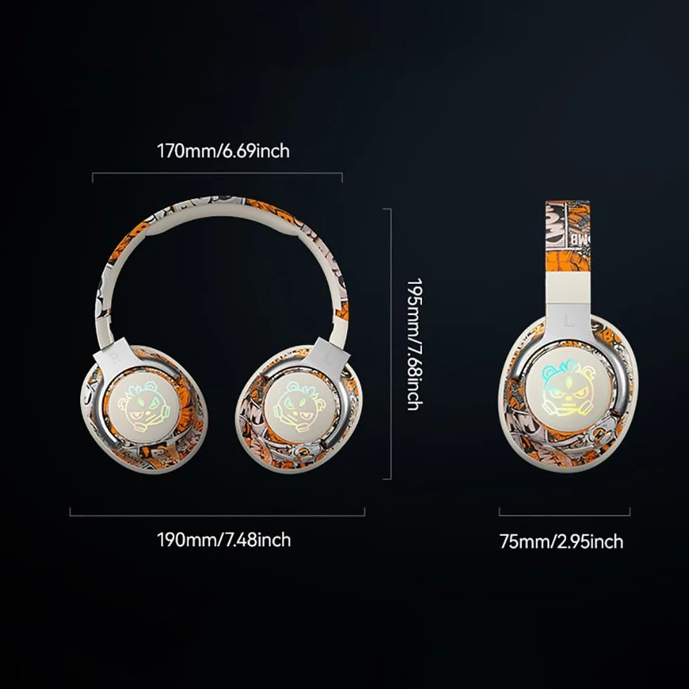DYRBF Zestaw słuchawkowy do gier Bluetooth 5.3, oświetlenie RGB, niskie opóźnienie, aktywna redukcja szumów, wbudowany mikrofon do komputera, laptopa, gracza, biały, czarny, fioletowy