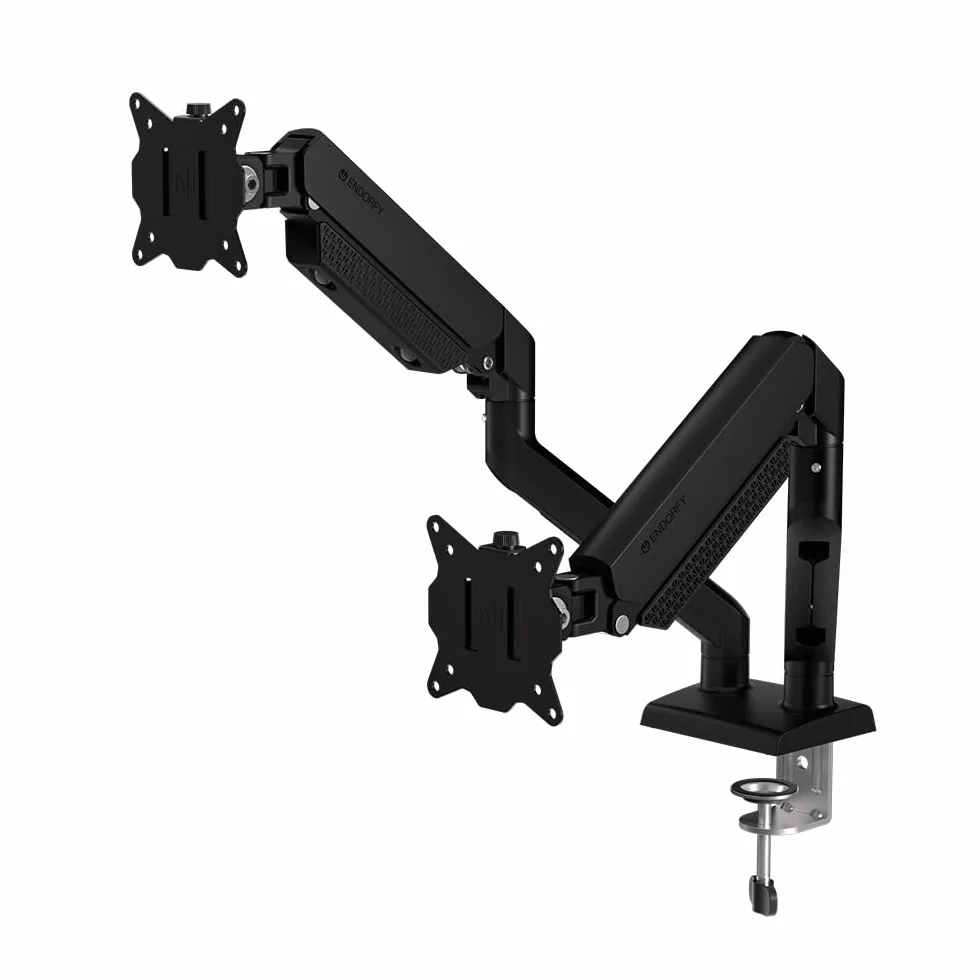 ENDORFY Atlas GS Double, Podwójne Gazowe Ramię do 2 Monitorów 13-32", Udźwig 2x10 kg, Regulowany Uchwyt Biurkowy VESA 75x75/100x100, Funkcja Pivot 180°, System Zarządzania Kablami, Czarny