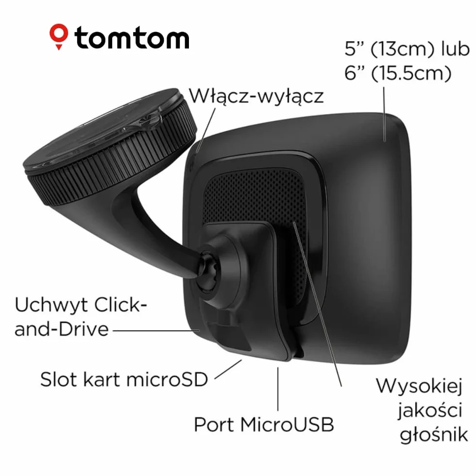 TomTom GO Essential 6 Nawigacja GPS z ekranem 5 cali, (tryb głośnomówiący, Siri, Google Now, Wi-Fi, TomTom Traffic przez smartfon, wiadomościami ze smartfonu)