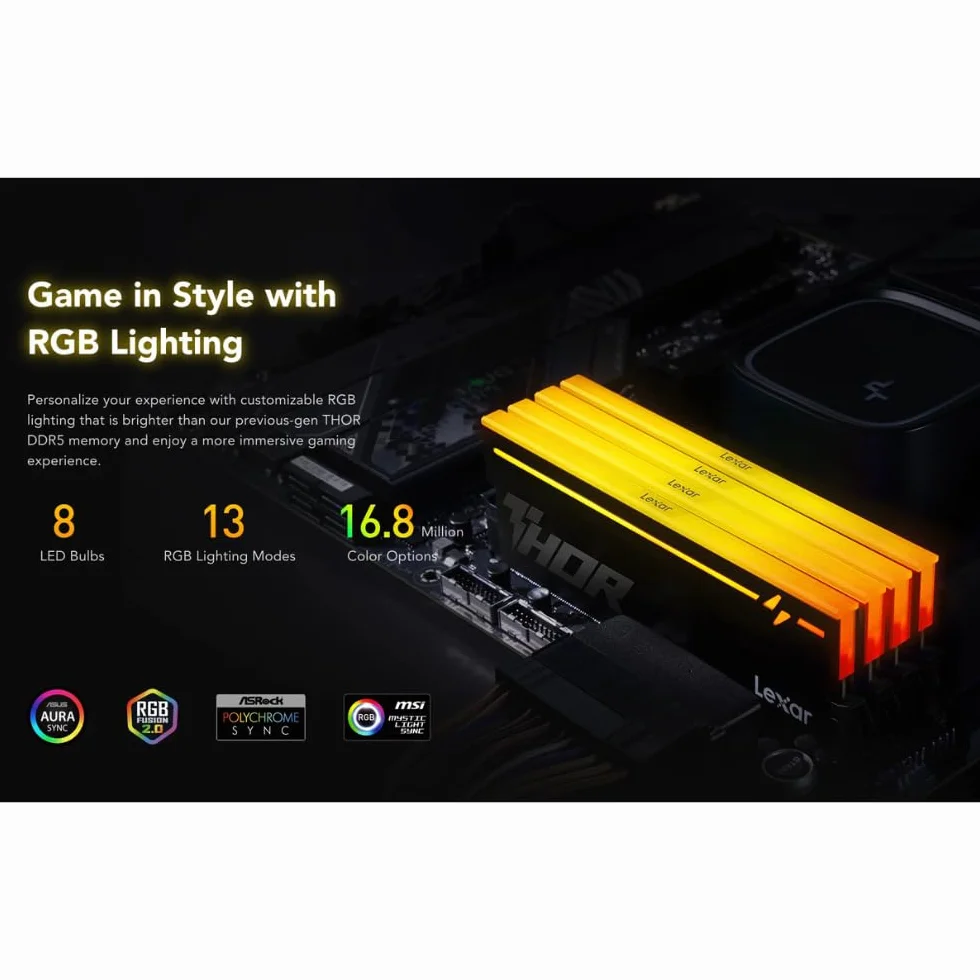Lexar THOR RGB Gen2 DDR5 32 GB (2 x 16 GB) - 6000 MT/s (6000 MHz) CL36 - XMP/EXPO 1,4 V pamięć stacjonarna (LD5U16G60C36BV-RGD)