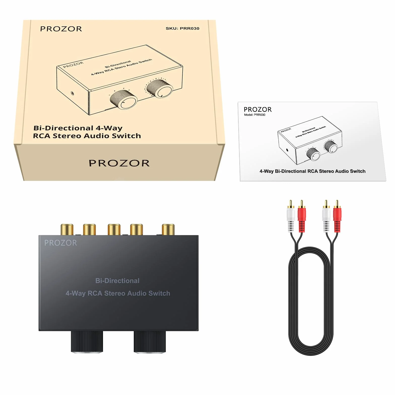 PROZOR 4 x 2/2 x 4 dwukierunkowy przełącznik audio - bez zasilania i wyłączania - metalowa obudowa ze złotymi złączami do systemu audio