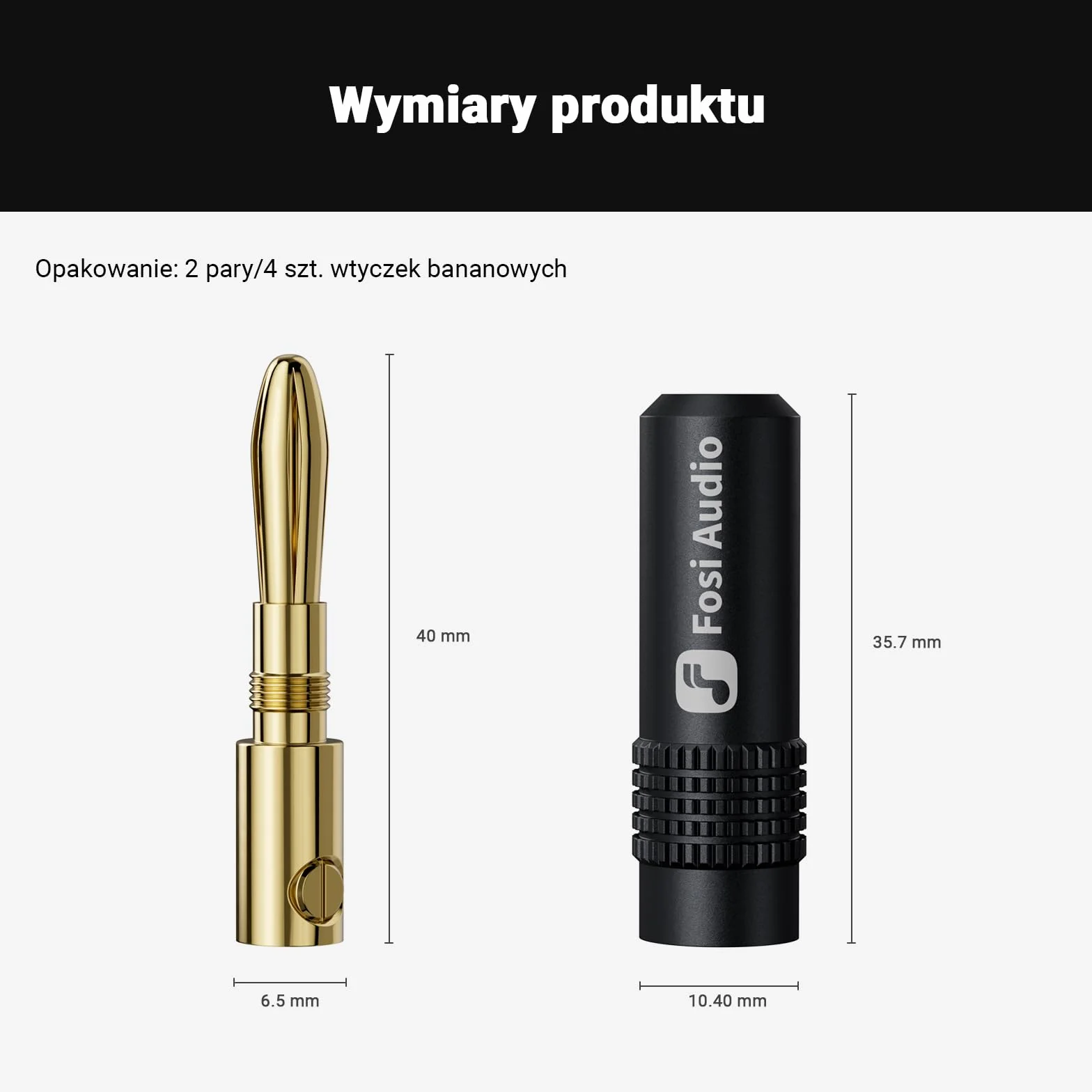 Fosi Audio Wtyki Bananowe Pozłacane 2 Pary do Przewodów Głośnikowych