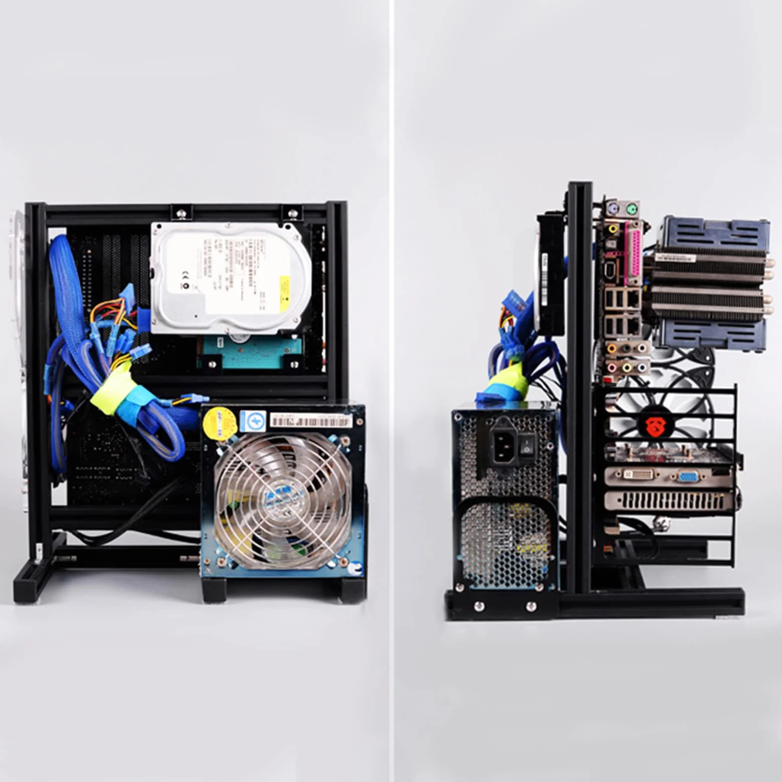 Semme Otwarta Obudowa ATX M ATX/ITX Lekka Aluminiowa Rama do Przetaktowywania w Pionie Test DIY z Uchwytami Obsługuje Płyty Główne M ITX Doskonałe Odprowadzanie Ciepła (BLACK)