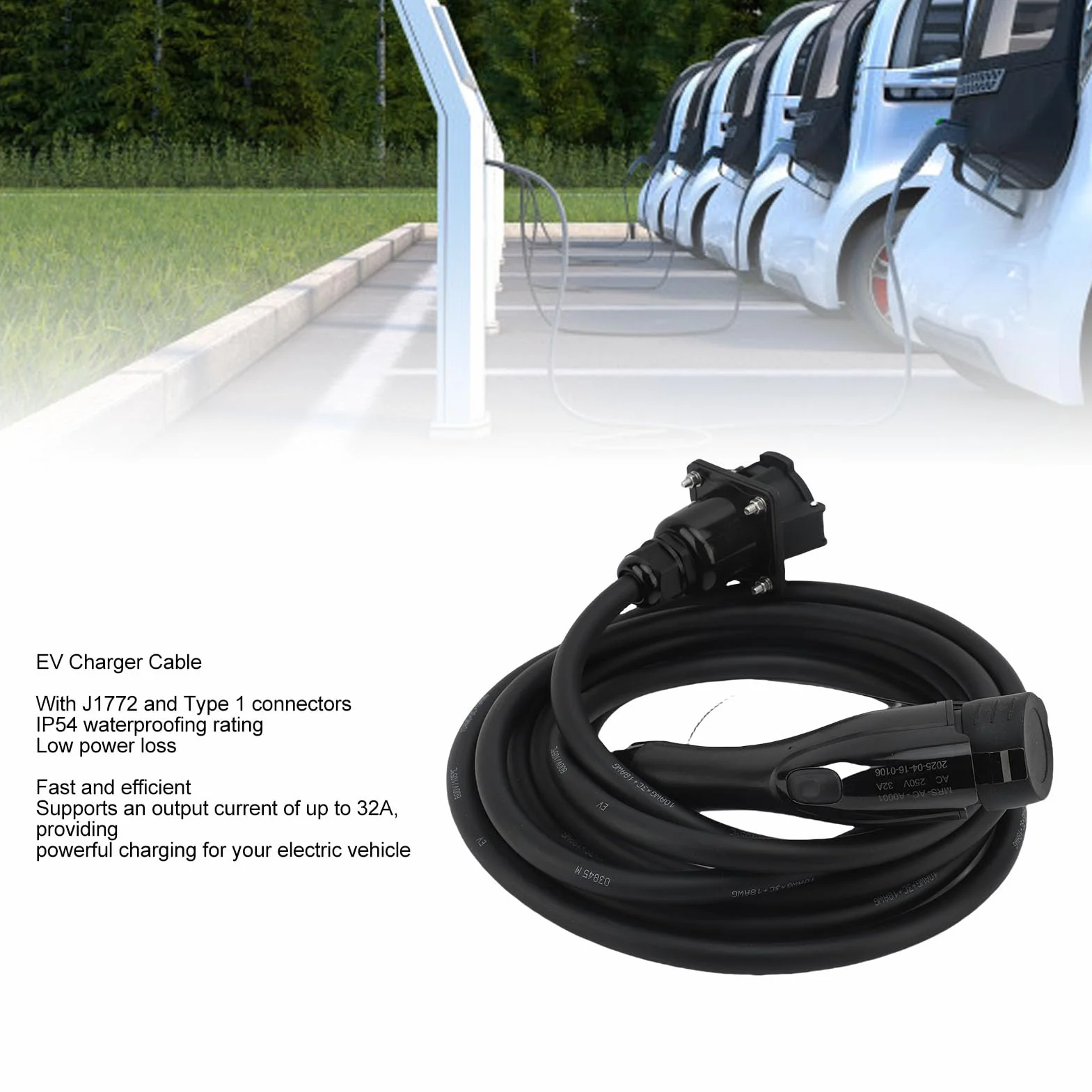 Tbest Kabel ładowarki EV Typ 1 Przedłużacz ładowania EV J1772 Przedłużacz Kabel ładujący Typu 1 32A 7,6KW 19,69ft IP54 środek Zmniejszający palność do Pojazdów Elektrycznych