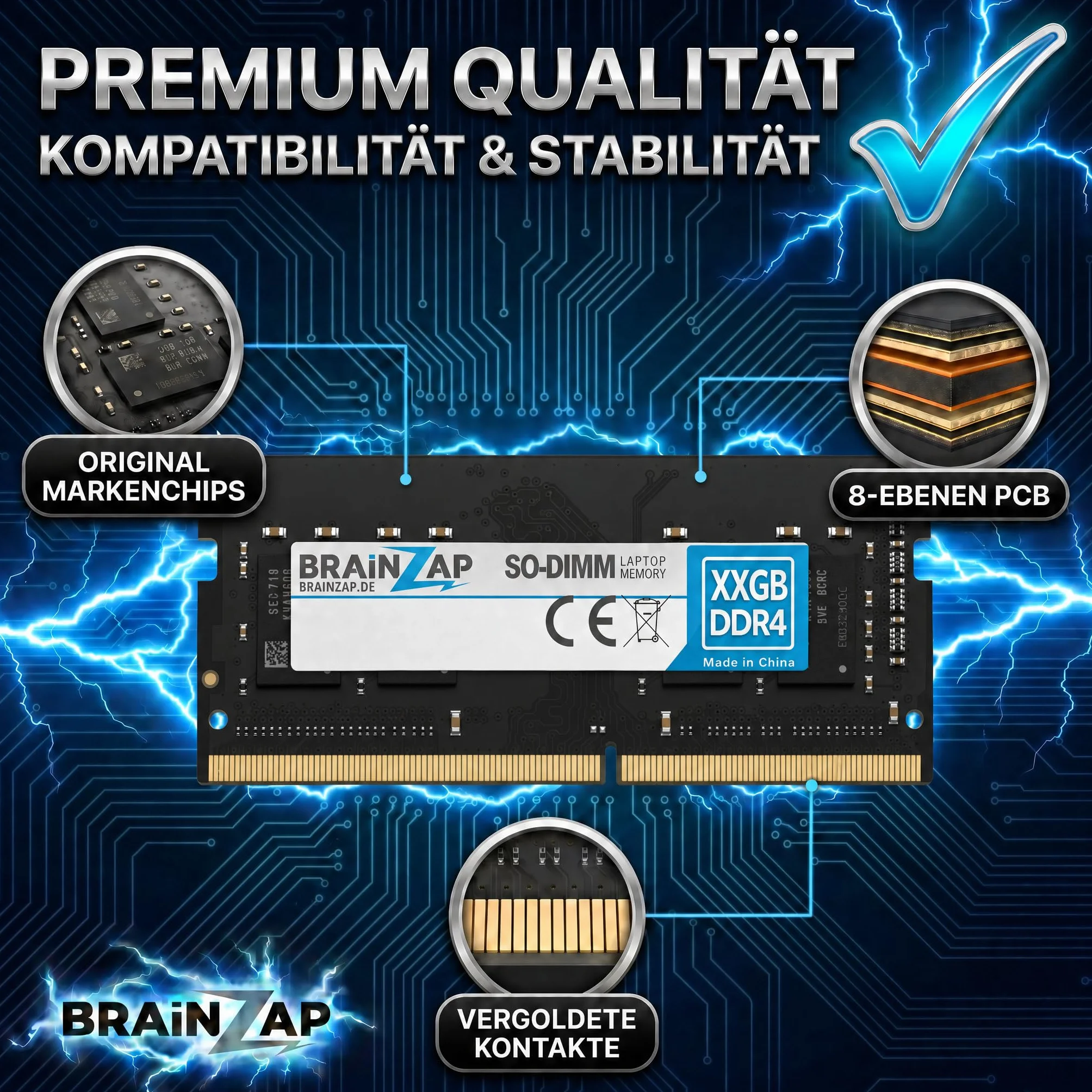 BRAINZAP 8 GB DDR4 RAM SO-DIMM PC4-3200AA-SA0-11 1Rx8 3200 MHz 1.2V CL22 notebook laptop pamięć robocza bez buforowania ECC