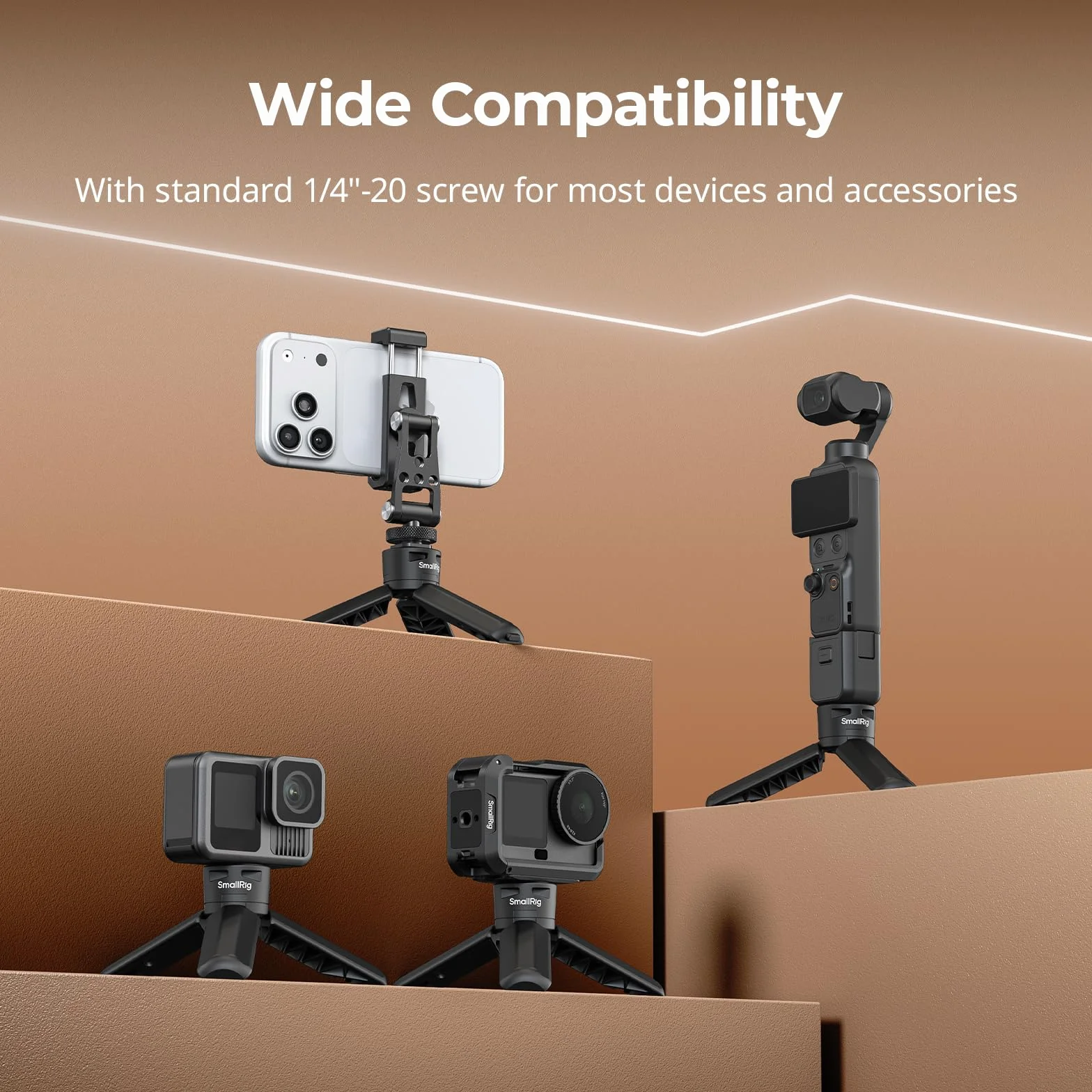 SMALLRIG Statyw Kamery do DJI Osmo Pocket 4 / Pocket 3 / Action 6/5 Pro, do Kamer Sportowych, śruba 1/4"-20, Udźwig 500 g / 17,6 Uncji, Waga 50 g / 1,76 Uncji, Kompaktowy, 10 cm / 3,9'' - 6049