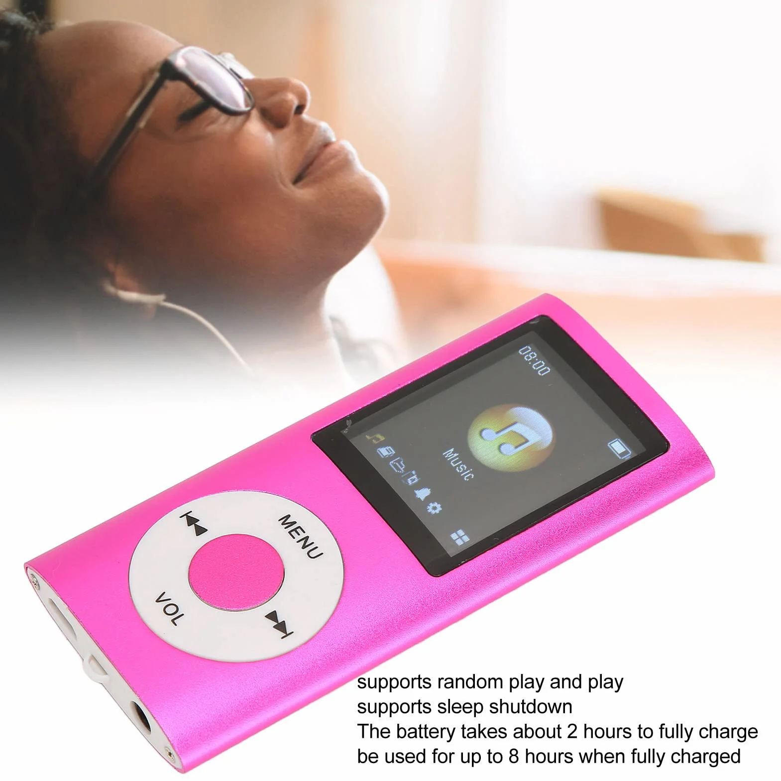 Odtwarzacz MP3 Bluetooth 64GB 1,8 Cala LCD Cyfrowy Odtwarzacz Muzyczny ze Słuchawkami Radiem FM Dyktafonem Ebookiem
